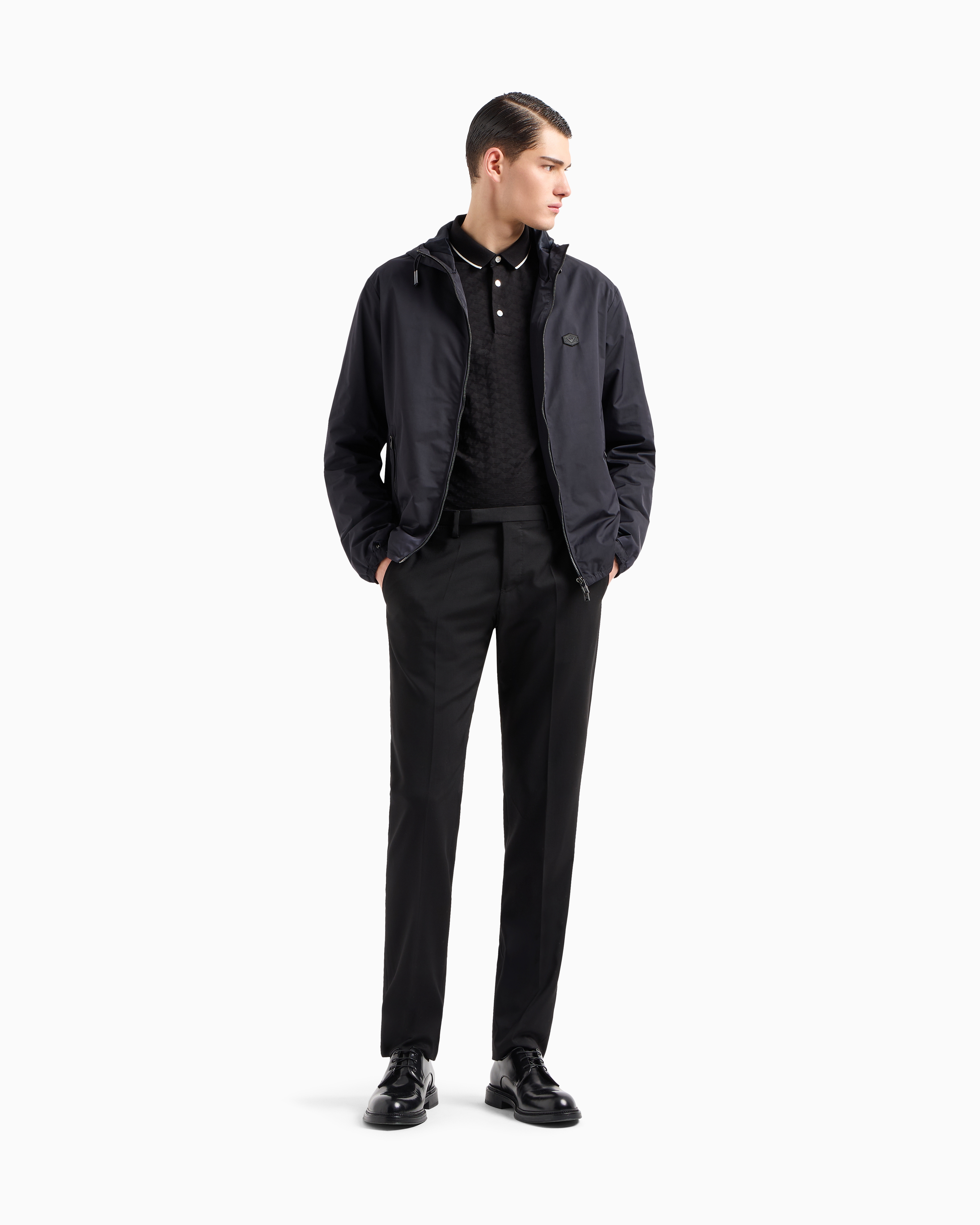 Emporio Armani - Mercerised jersey polo shirt with all-over jacquard eagle, Man, Black, Size: