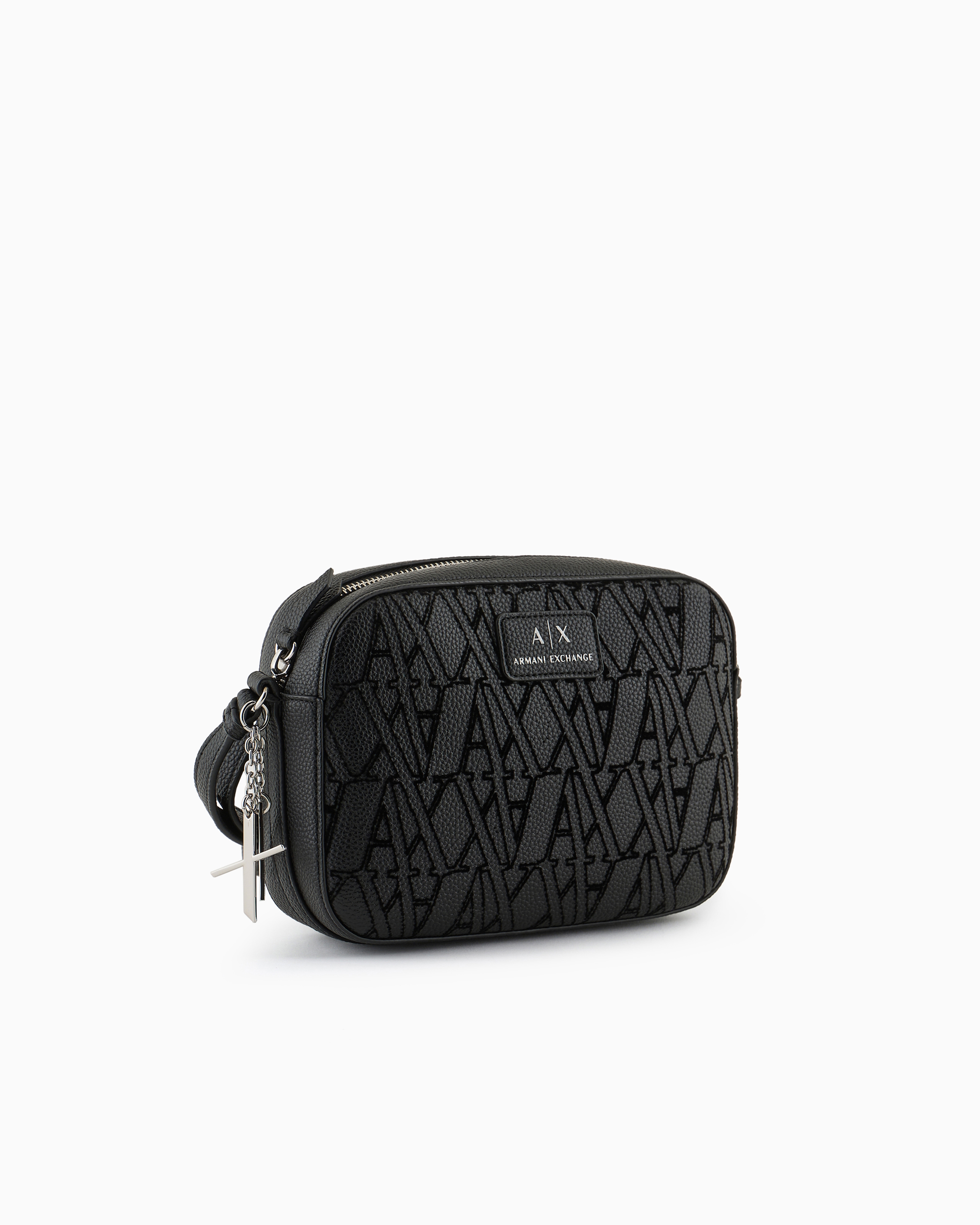 Armani Exchange - Crossbody bag with flocked monogram, Woman, Black, Size: TU