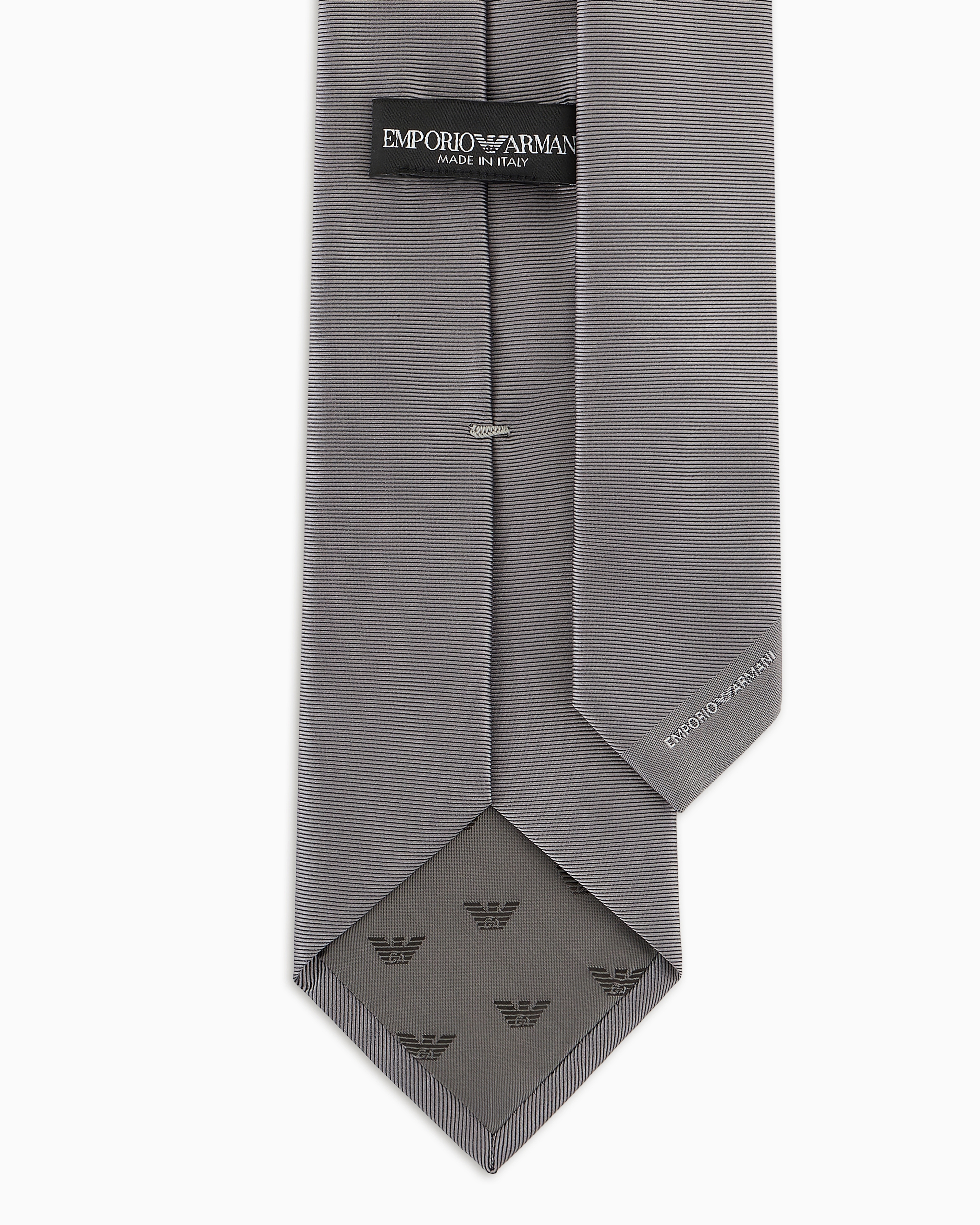 Emporio Armani - Ottoman-style pure silk tie, Man, Grey, Size: TU
