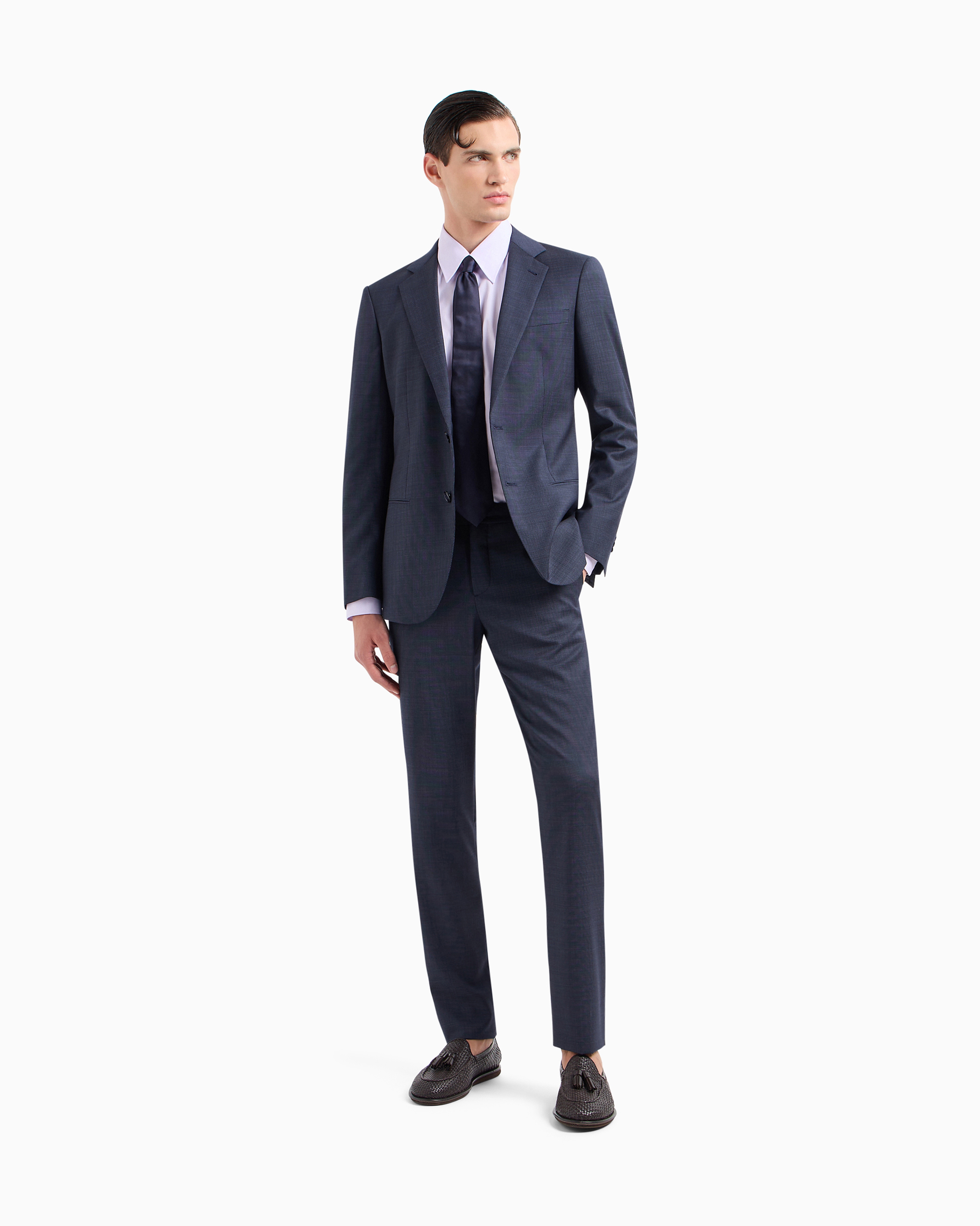 Soho Line single-breasted suit in pinpoint-effect virgin