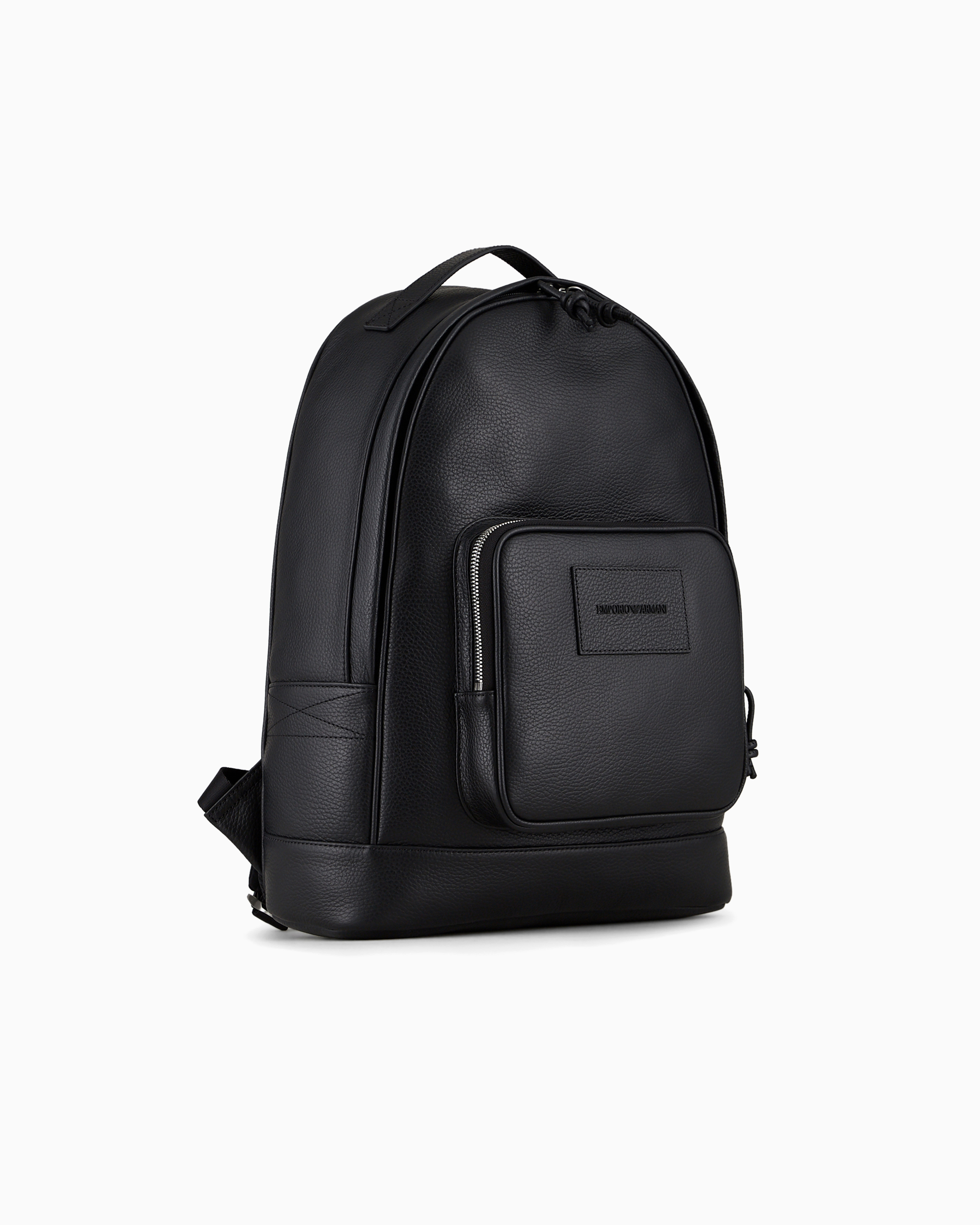 Emporio Armani - Rounded backpack in tumbled leather, Man, Black, Size: TU