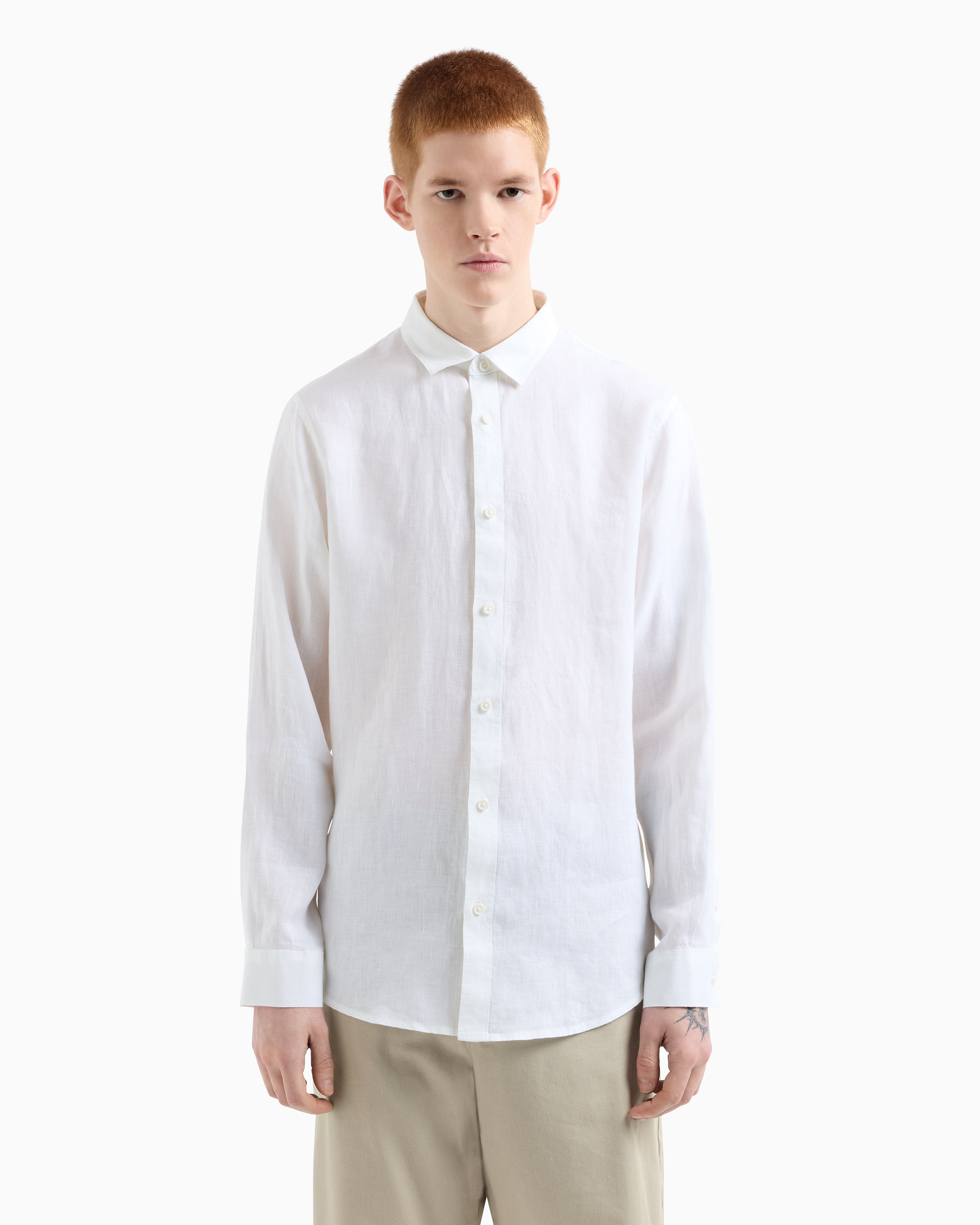 Armani Exchange - Regular fit linen shirt, Man, White, Size: