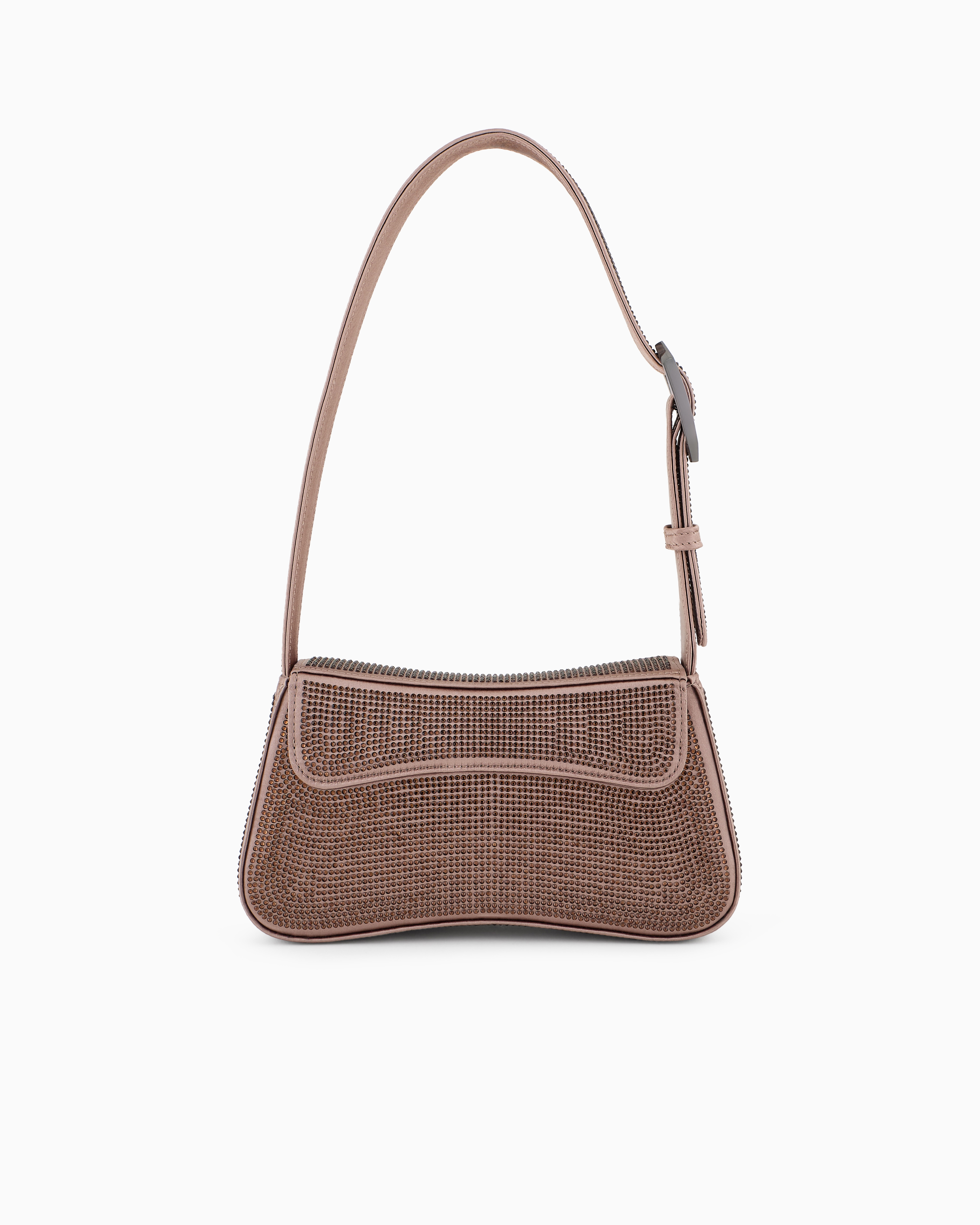 Emporio Armani - Satin shoulder bag with rhinestones, Woman, Gold, Size: TU