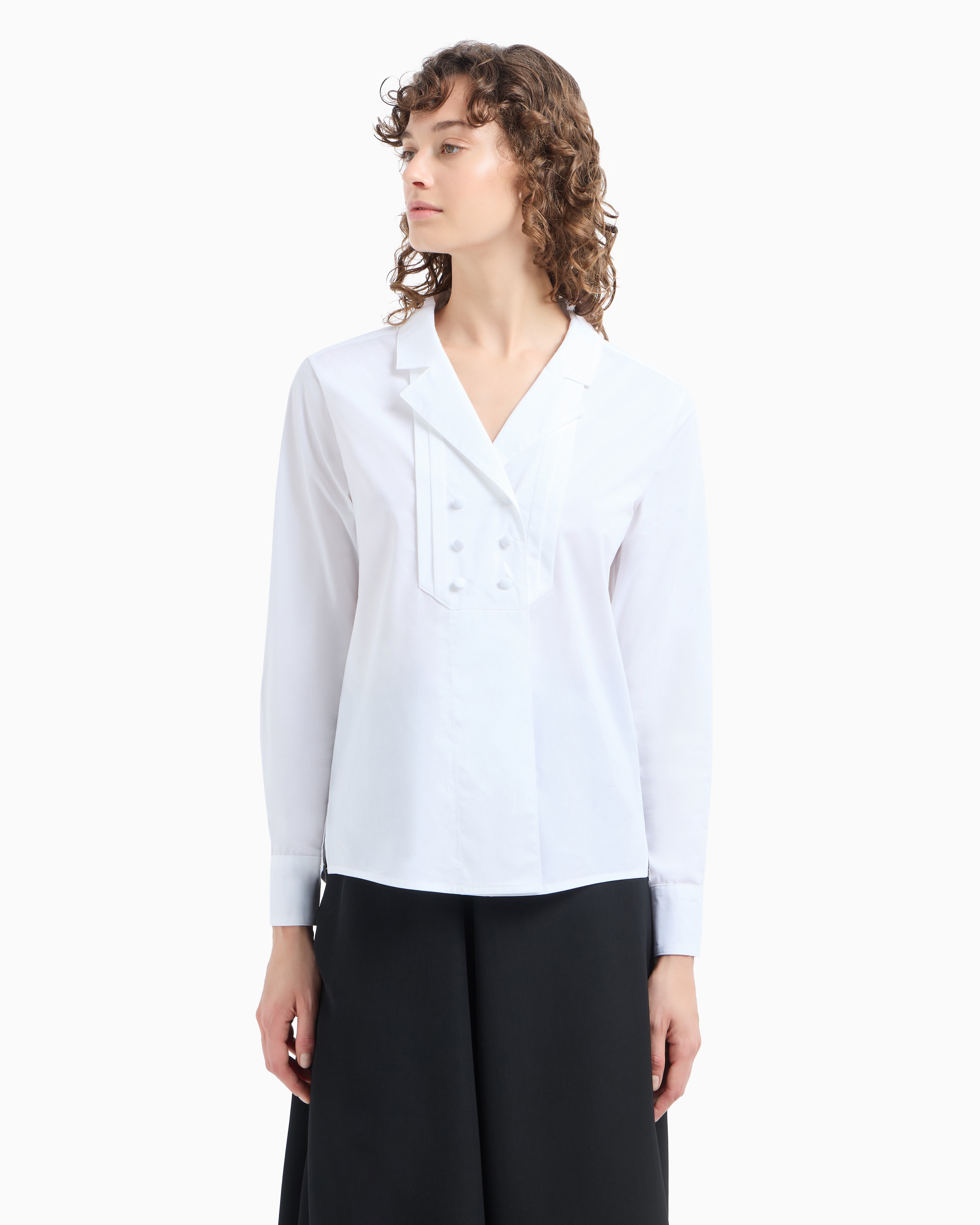 Emporio Armani - Double-breasted poplin shirt with lapels, Woman, White, Size:
