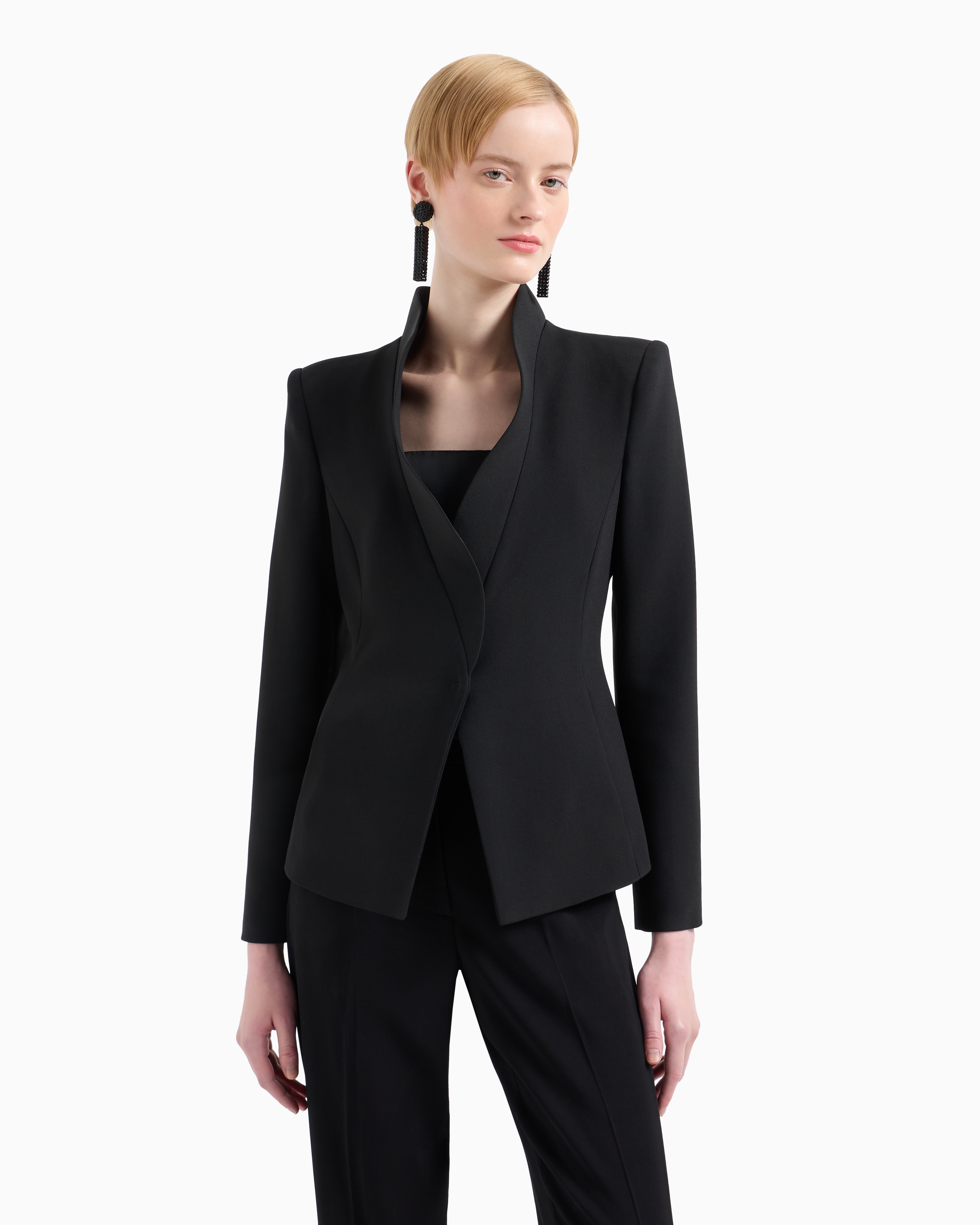 Emporio Armani - Crêpe cady jacket with ruffle-effect contoured edges, Woman, Black, Size: