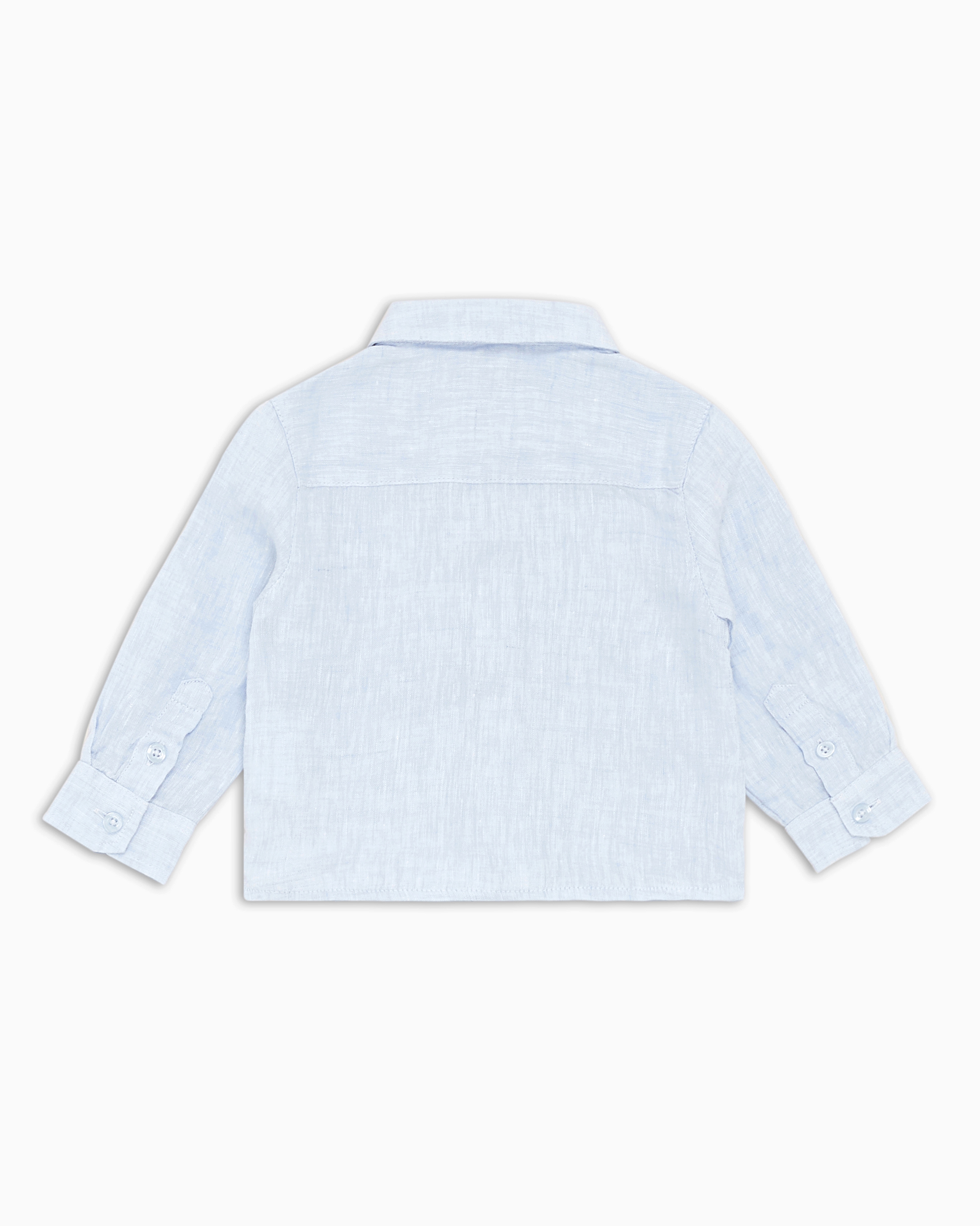 Emporio Armani - Linen shirt with eagle embroidery, Boy, Light Blue, Size: