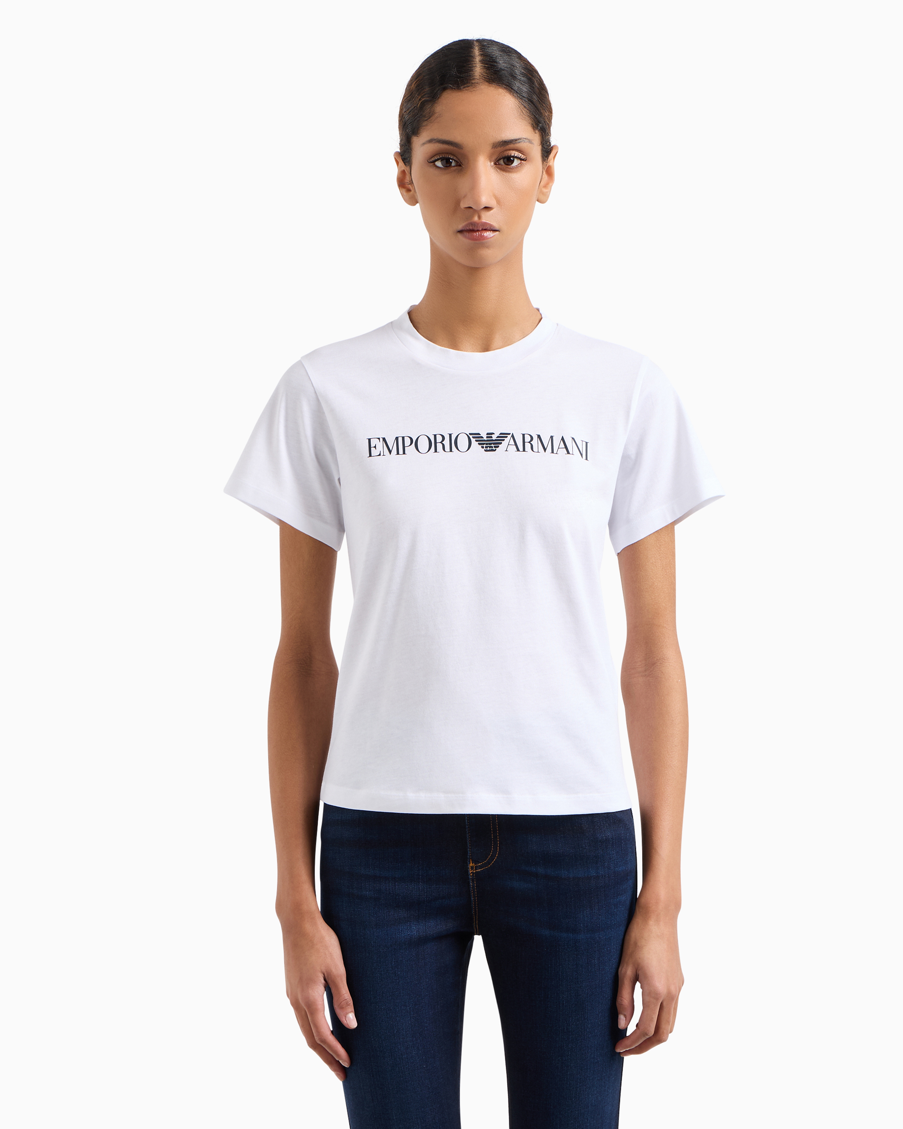 Tシャツ・カットソー EMPORIO ARMANI Woman T-Shirt White EW001518AF12545 U0006 ASV organic-jersey T-shirt with logo print | Emporio Armani