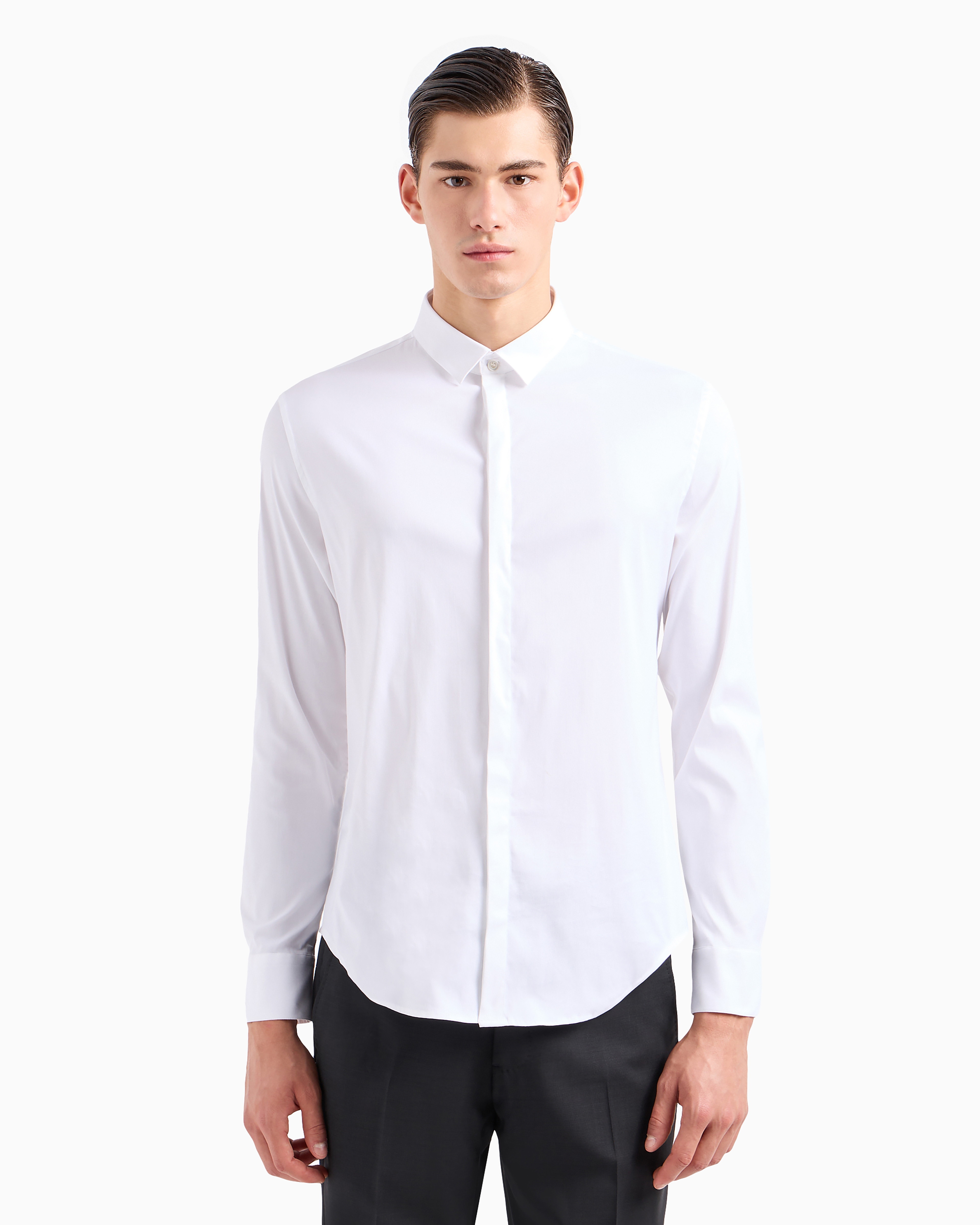 Emporio Armani - Lightweight comfortable satin slim-fit shirt, Man, White, Size: