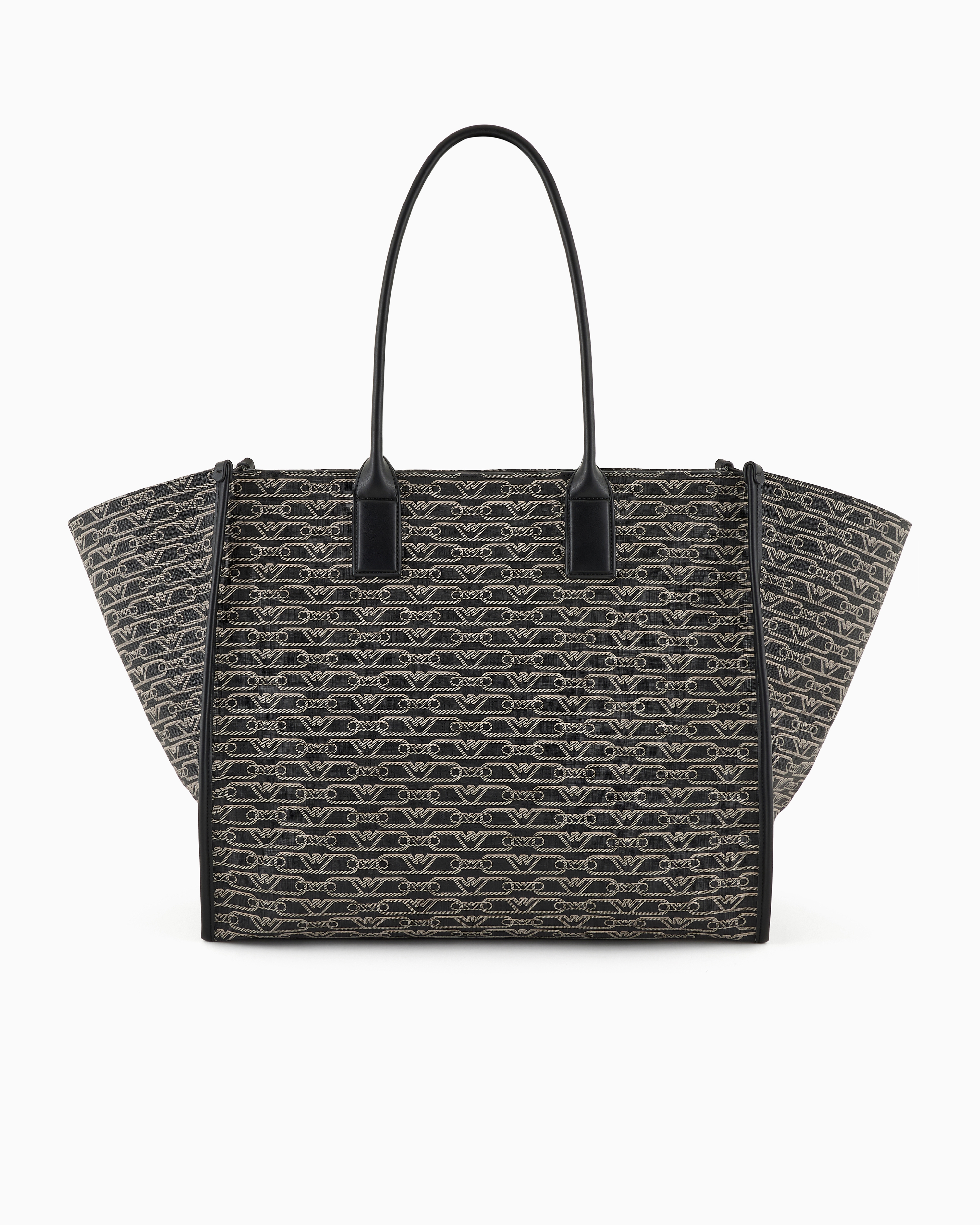 Emporio Armani - Oversized shopper bag with all-over monogram print, Woman, Black, Size: TU
