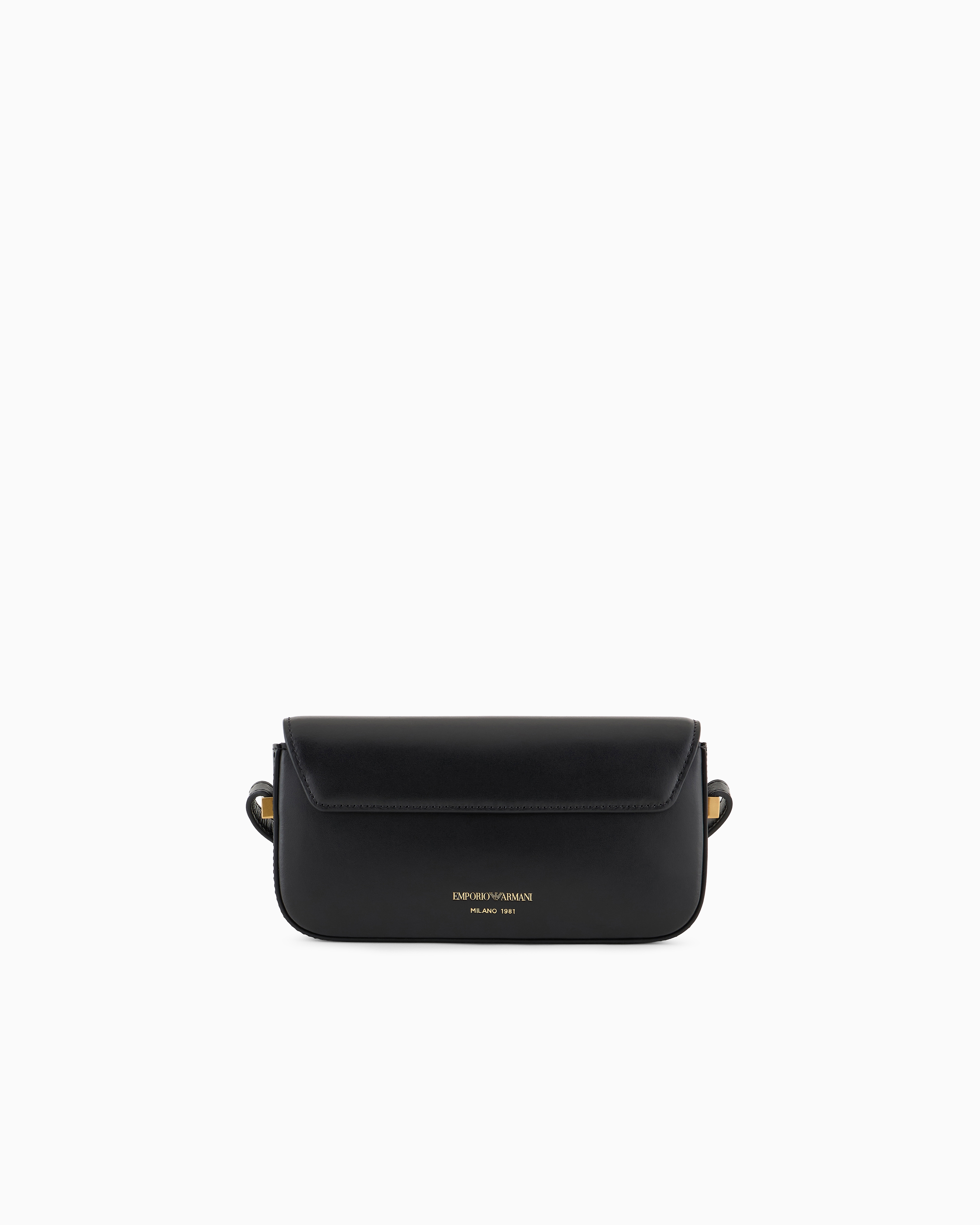 Emporio Armani - Smooth leather mini shoulder bag with metal eagle logo, Woman, Black, Size: TU