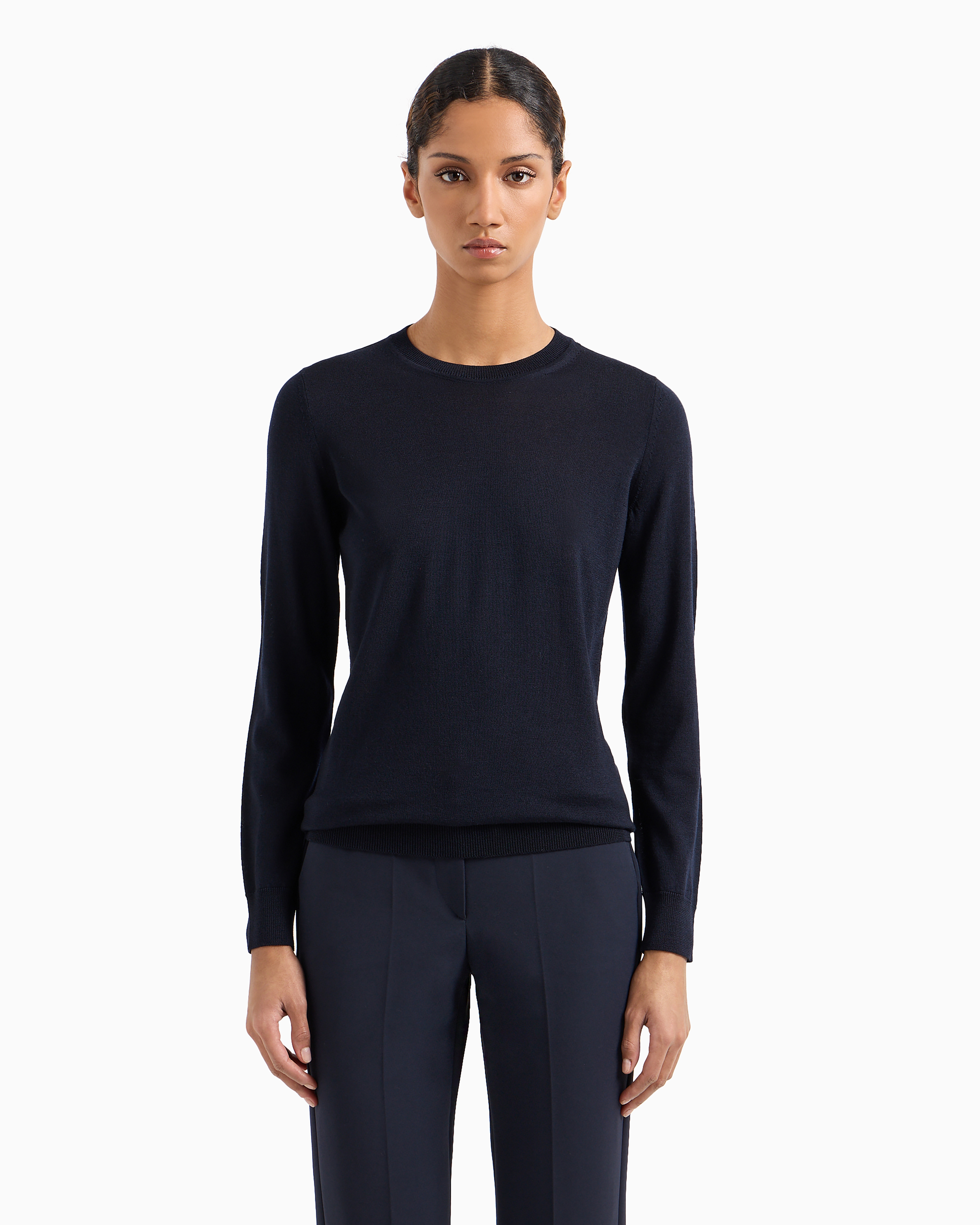 Emporio Armani - Crew-neck jumper pure virgin wool, Woman, Navy Blue, Size:
