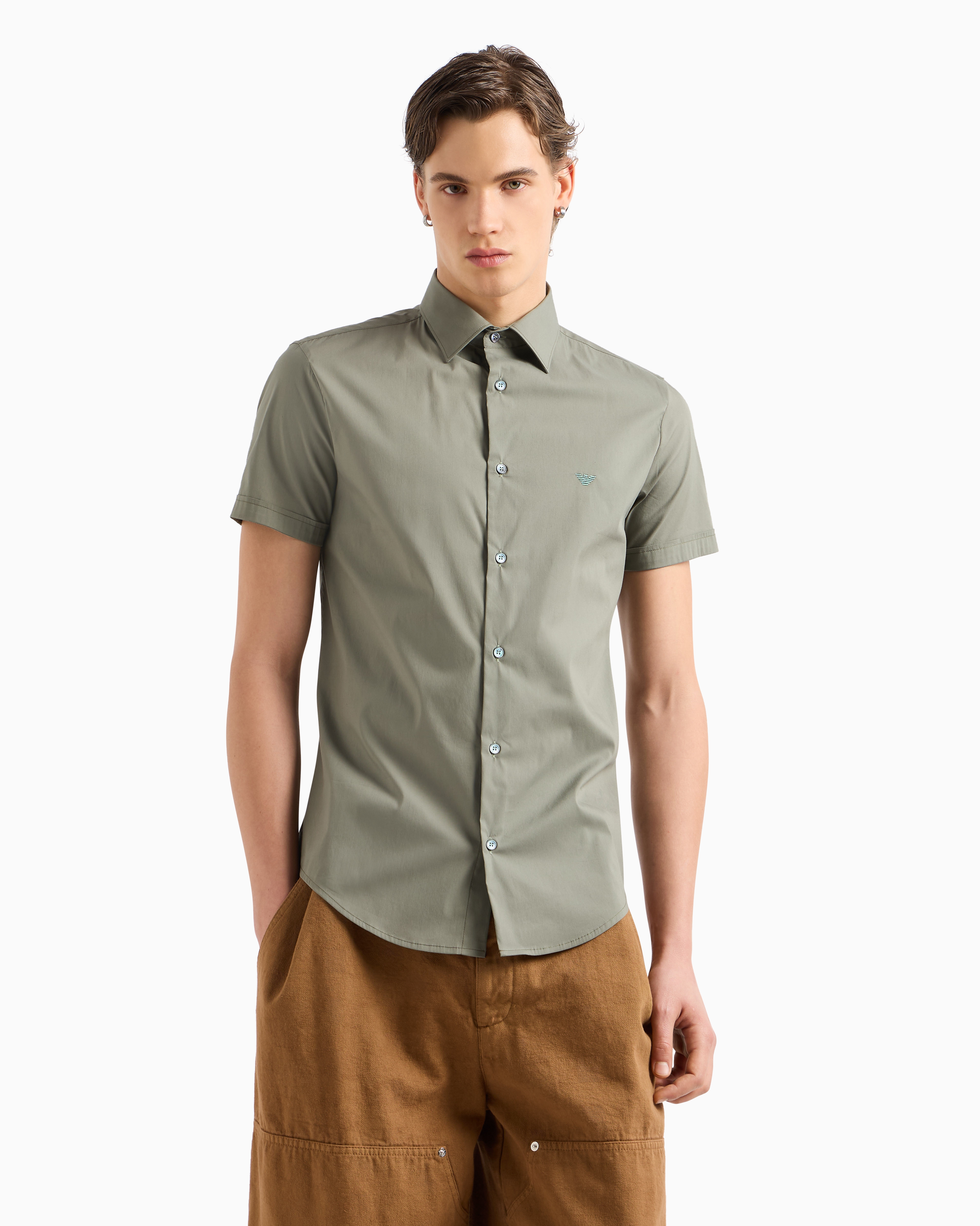 Emporio Armani - Short-sleeved, stretch nylon-blend shirt, Man, Green, Size: