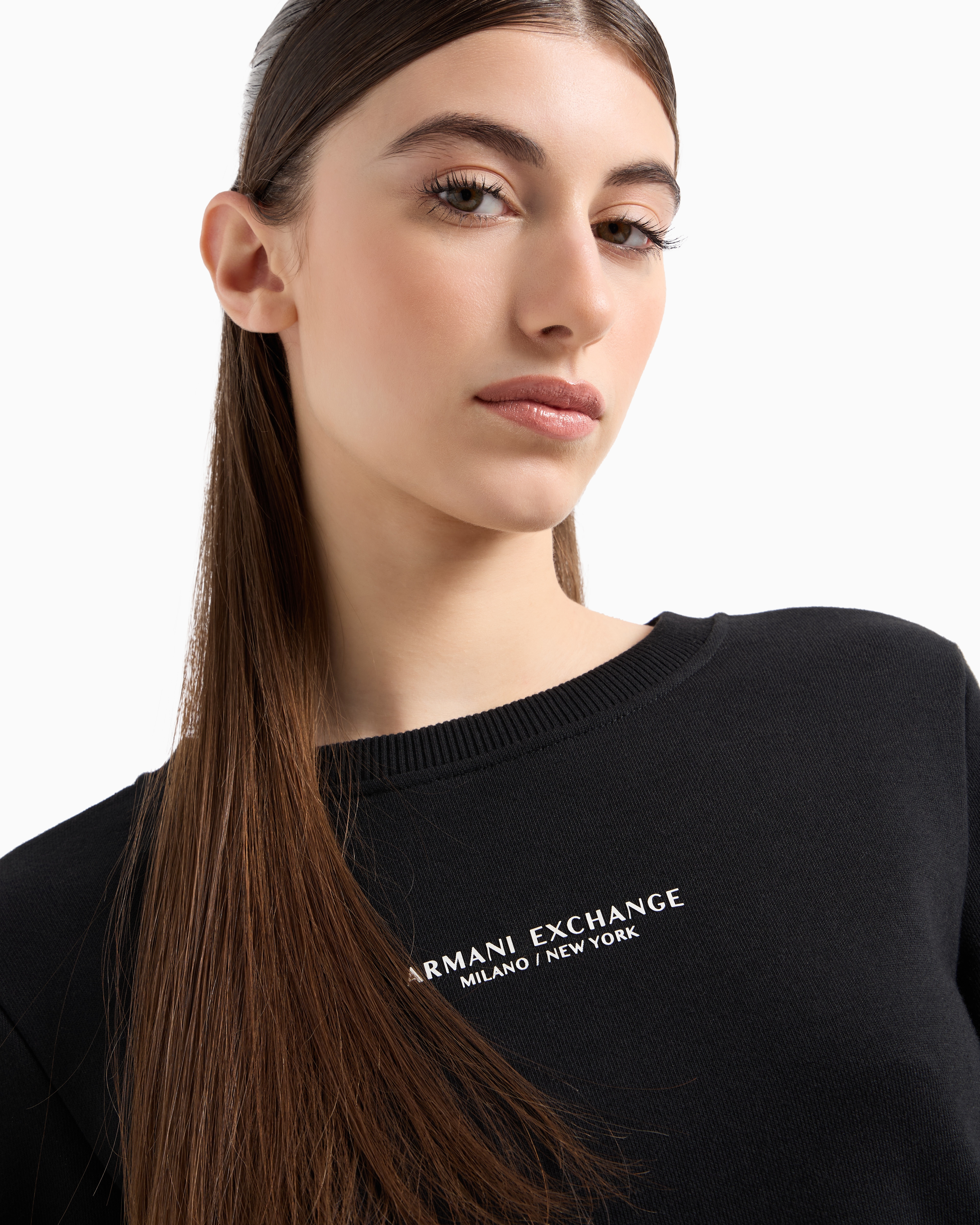 Armani Exchange - Crewneck sweatshirt french terry Milano/New York, Woman, Black, Size: