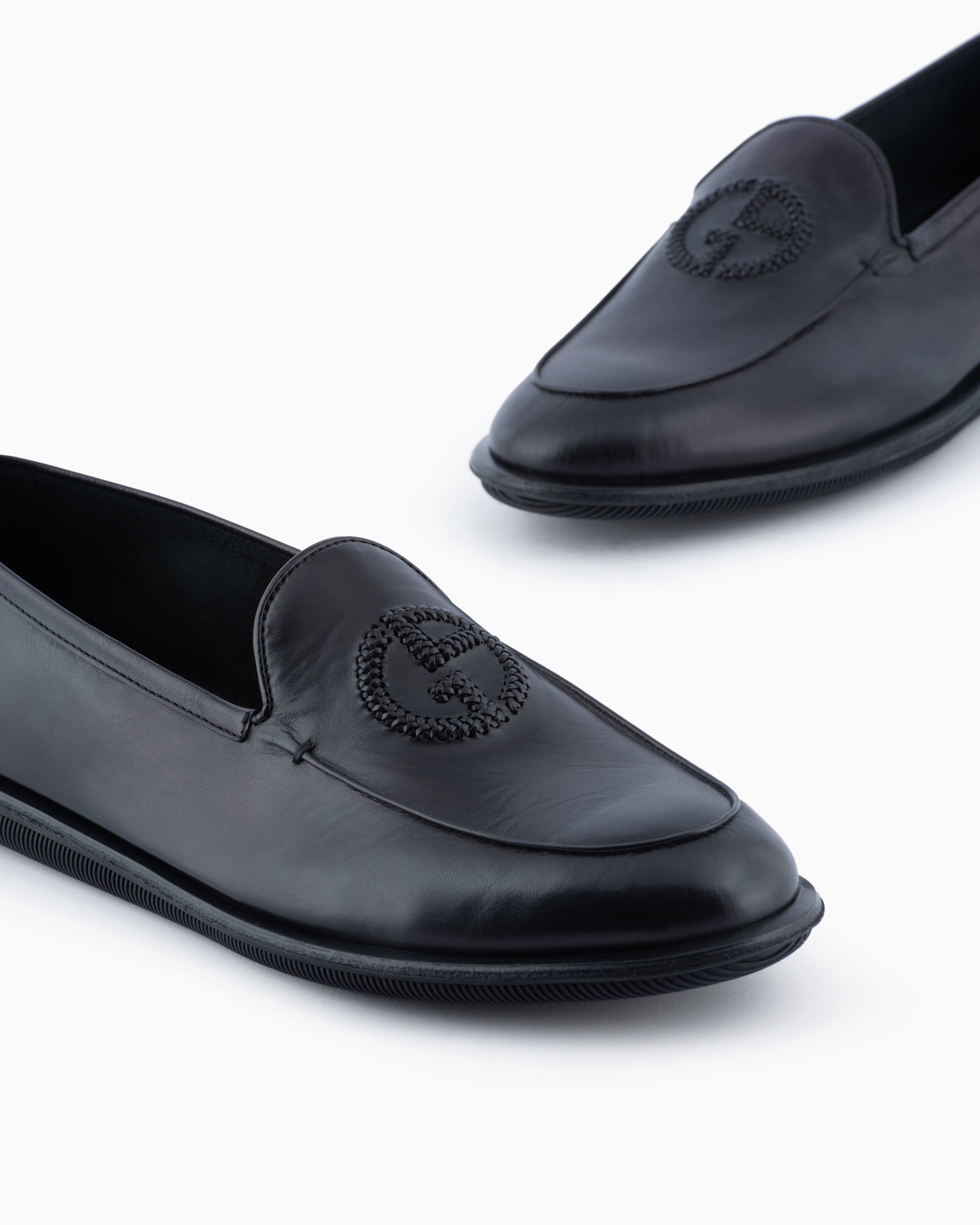 【極美品】ジョルジオ アルマーニ　ヴァンプ ローファー　革靴　ロゴ金具　ブラック 極美品】ジョルジオ アルマーニ ヴァンプ ローファー 革靴 ロゴ