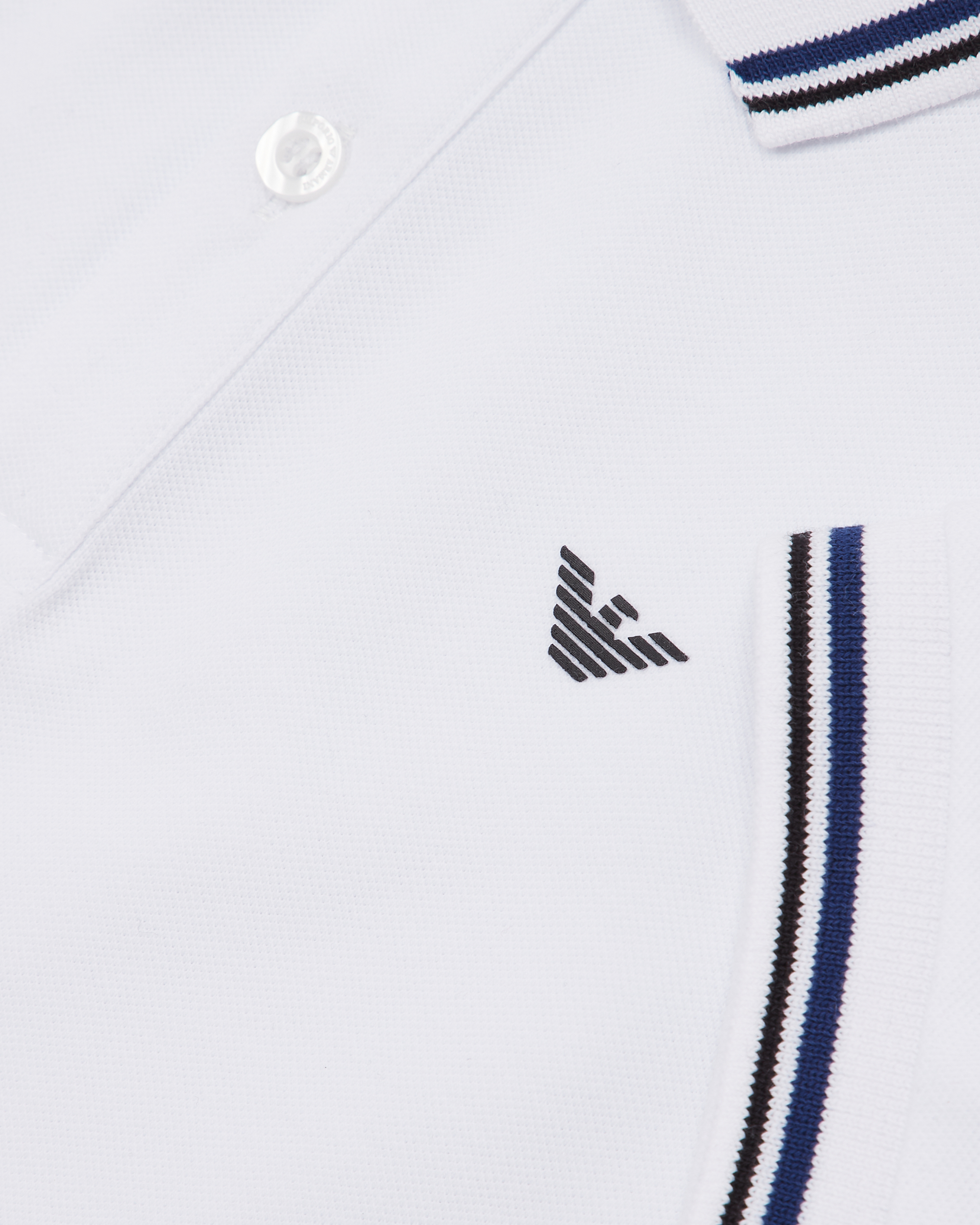 Emporio Armani - Stretch piqué polo shirt with striped trim, Boy, White, Size:
