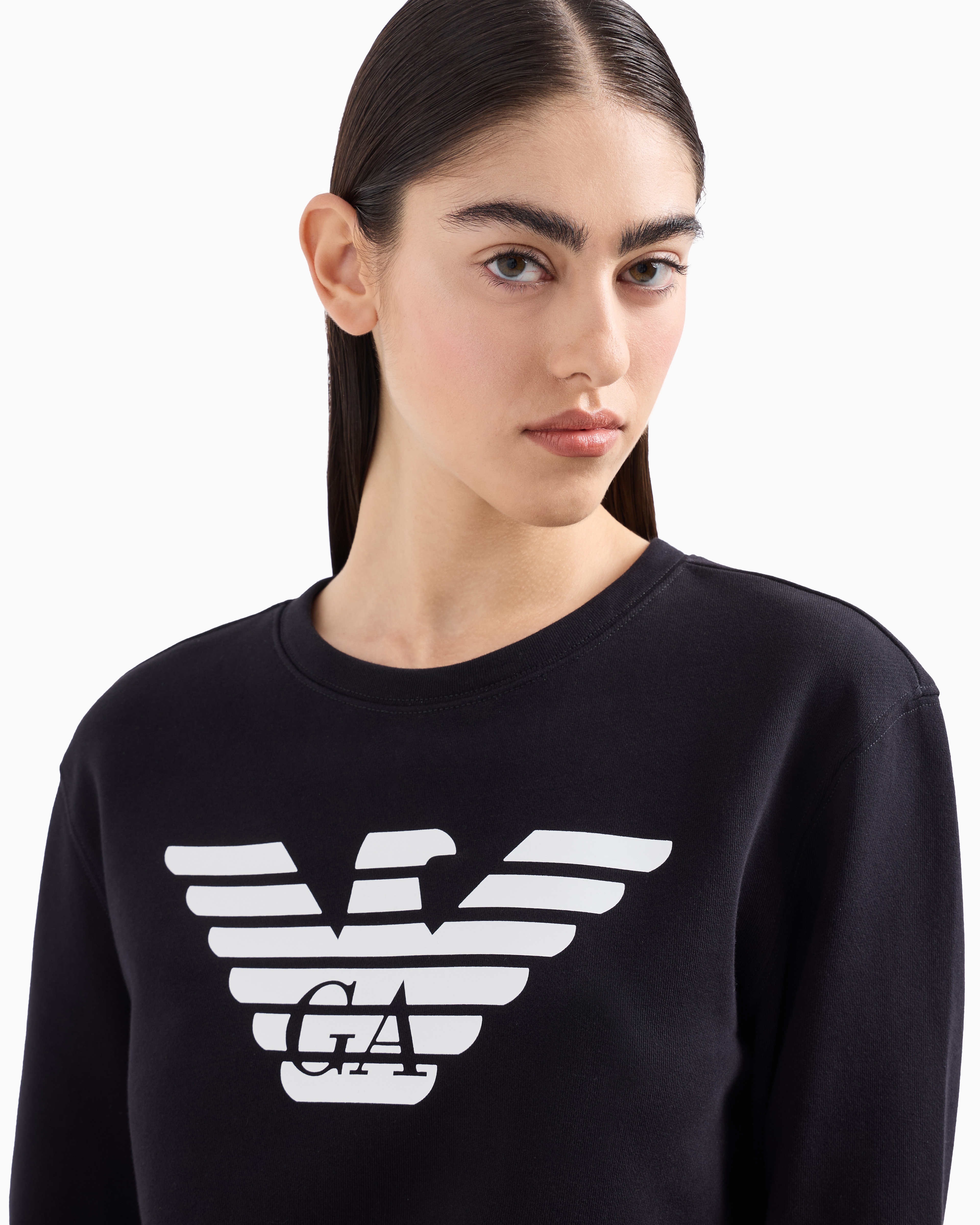 Emporio Armani - ASV organic jersey sweatshirt with logo, Woman, Navy Blue, Size: