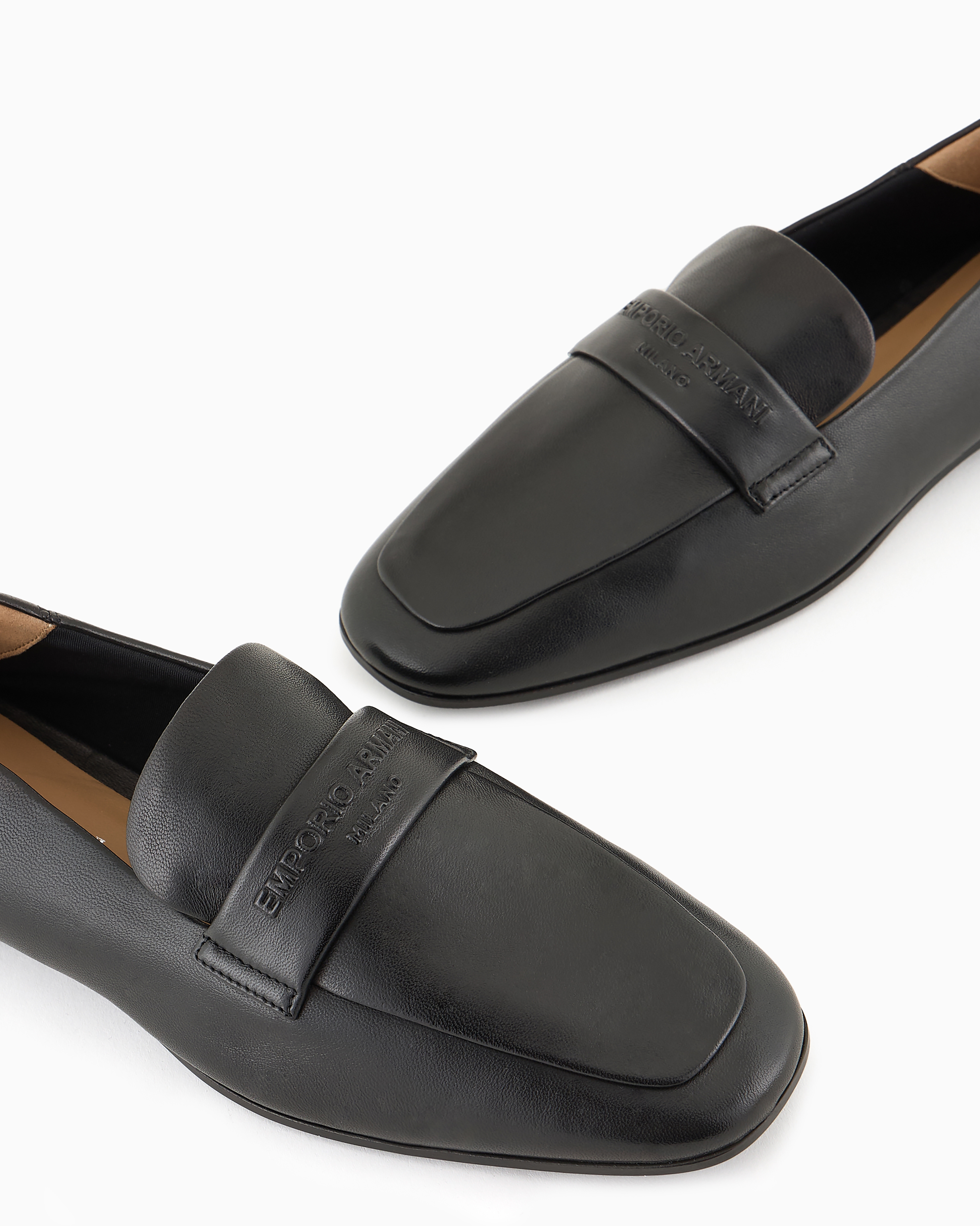 Emporio Armani - Nappa leather loafers with embossed logo, Woman, Black, Size: