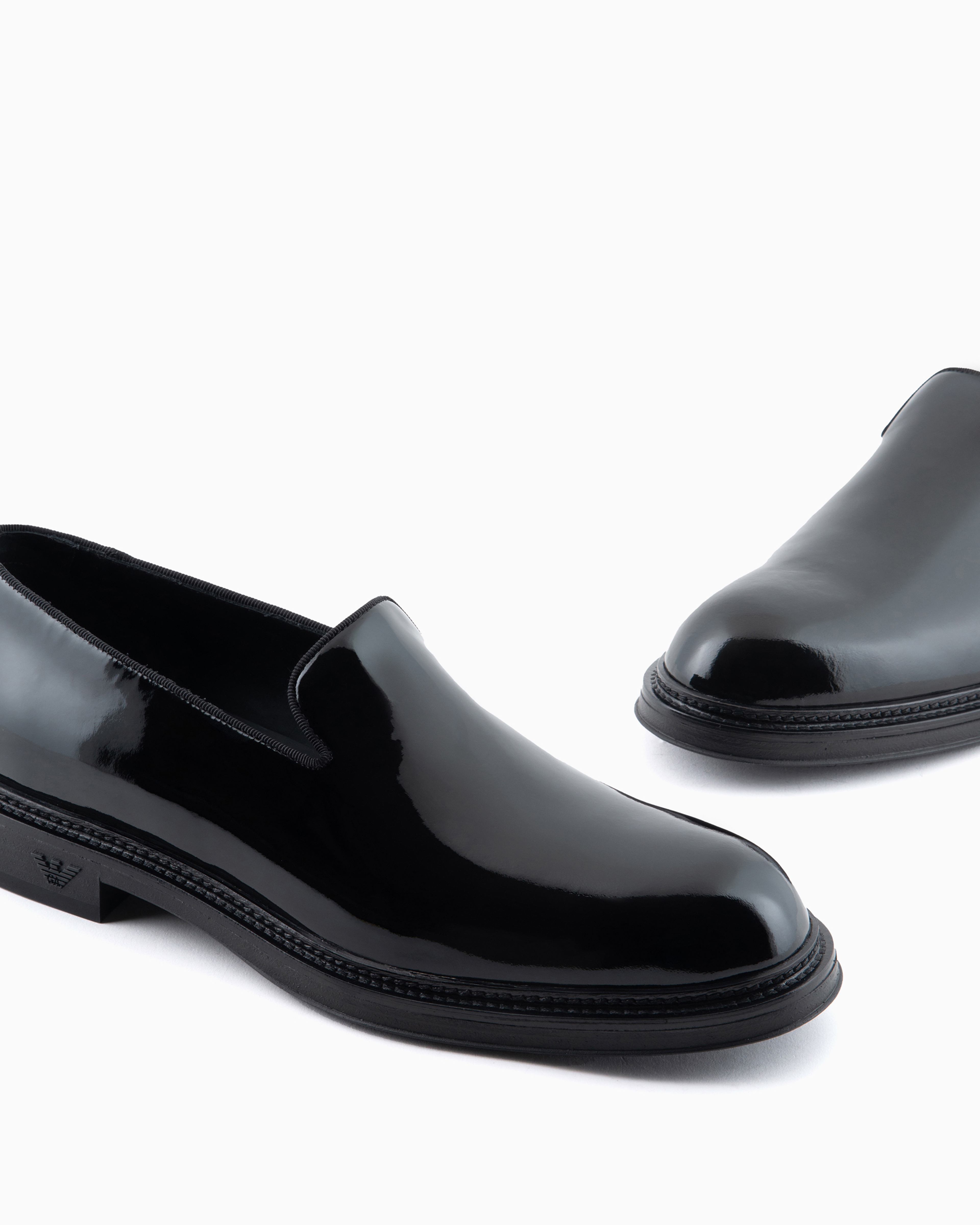 Emporio Armani - Patent-leather slipper loafers, Man, Black, Size: