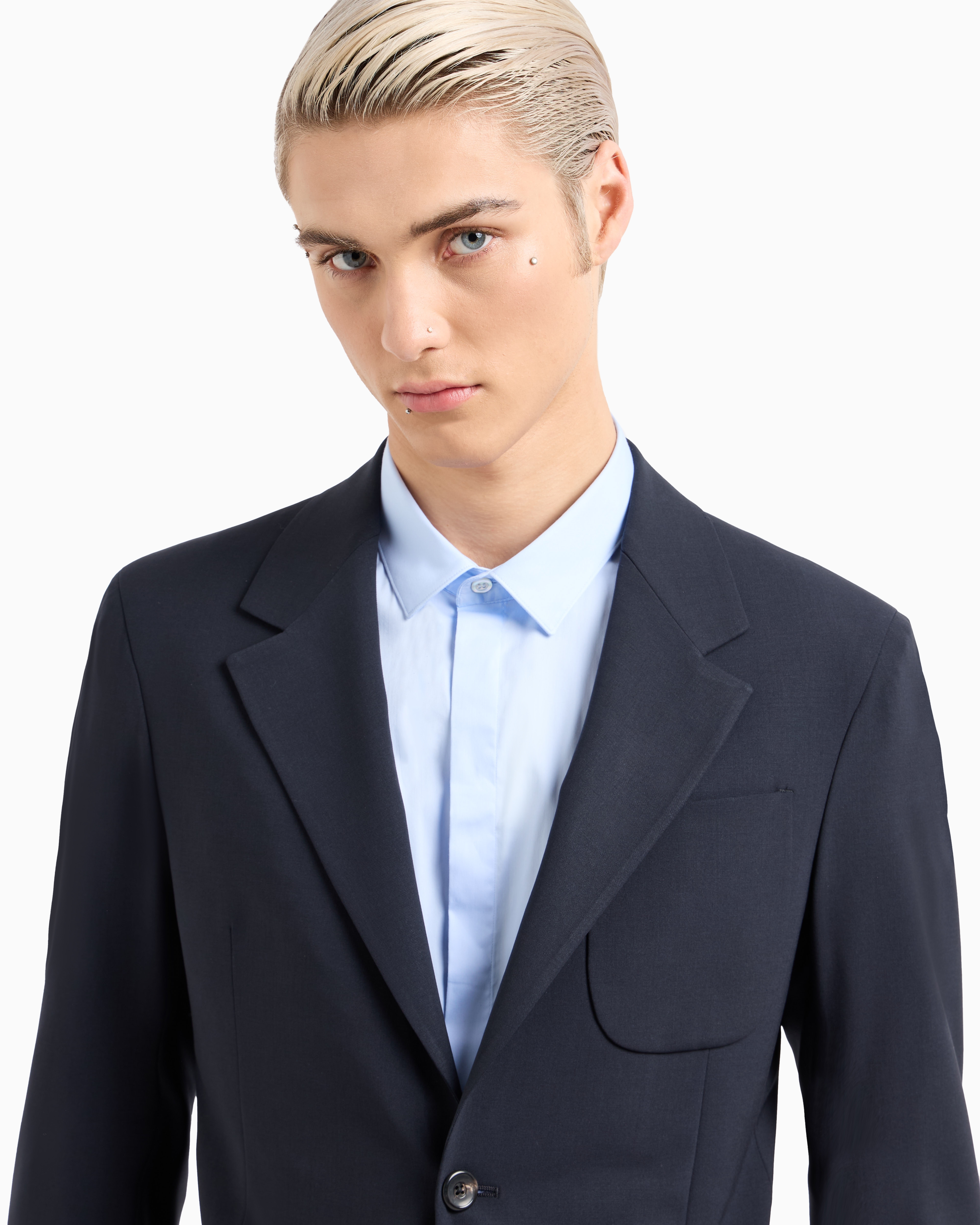 Emporio Armani - Single-breasted suit virgin-wool two-way stretch canvas, Man, Navy Blue, Size:
