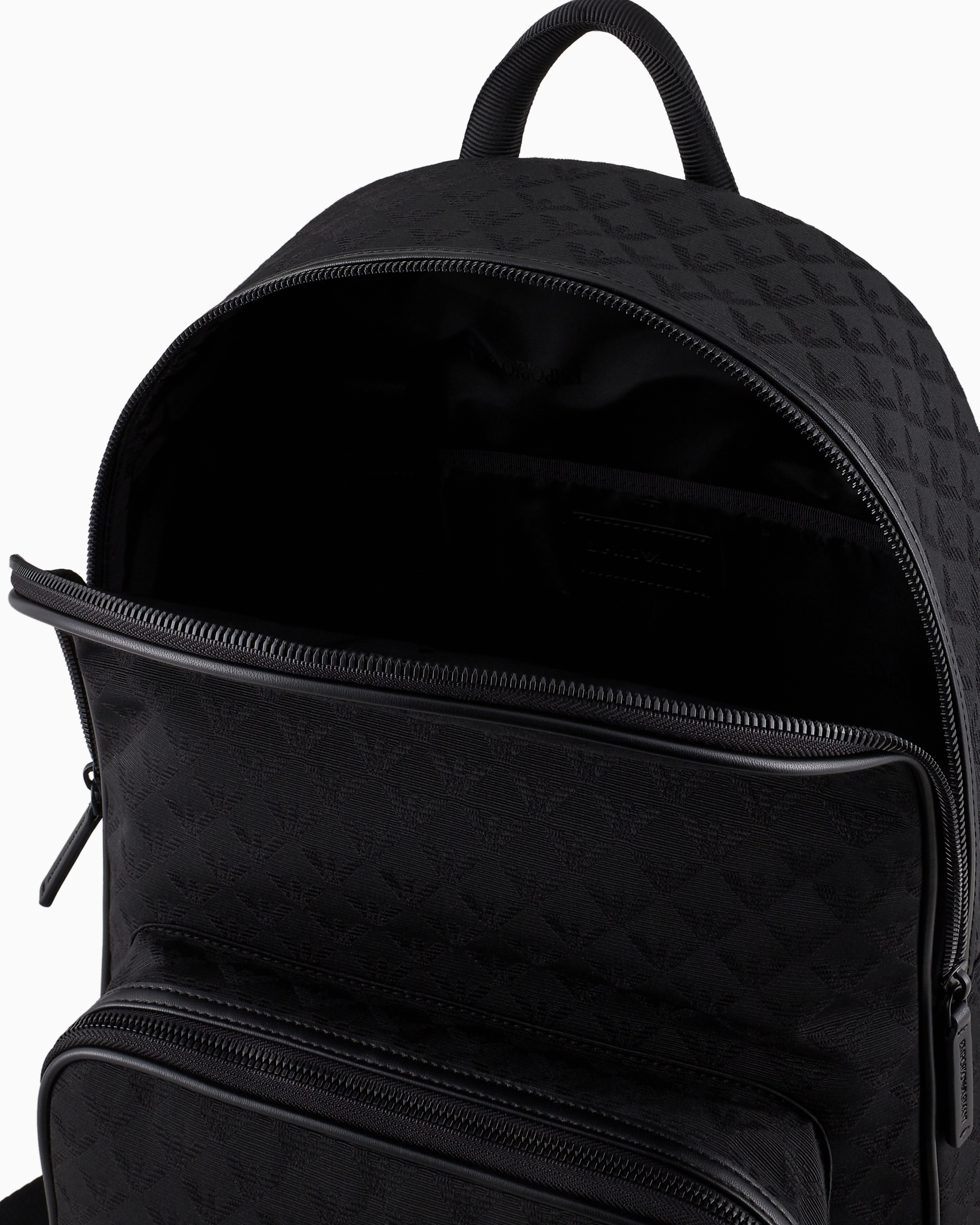 Emporio Armani - Nylon backpack with all-over jacquard eagle, Man, Black, Size: TU