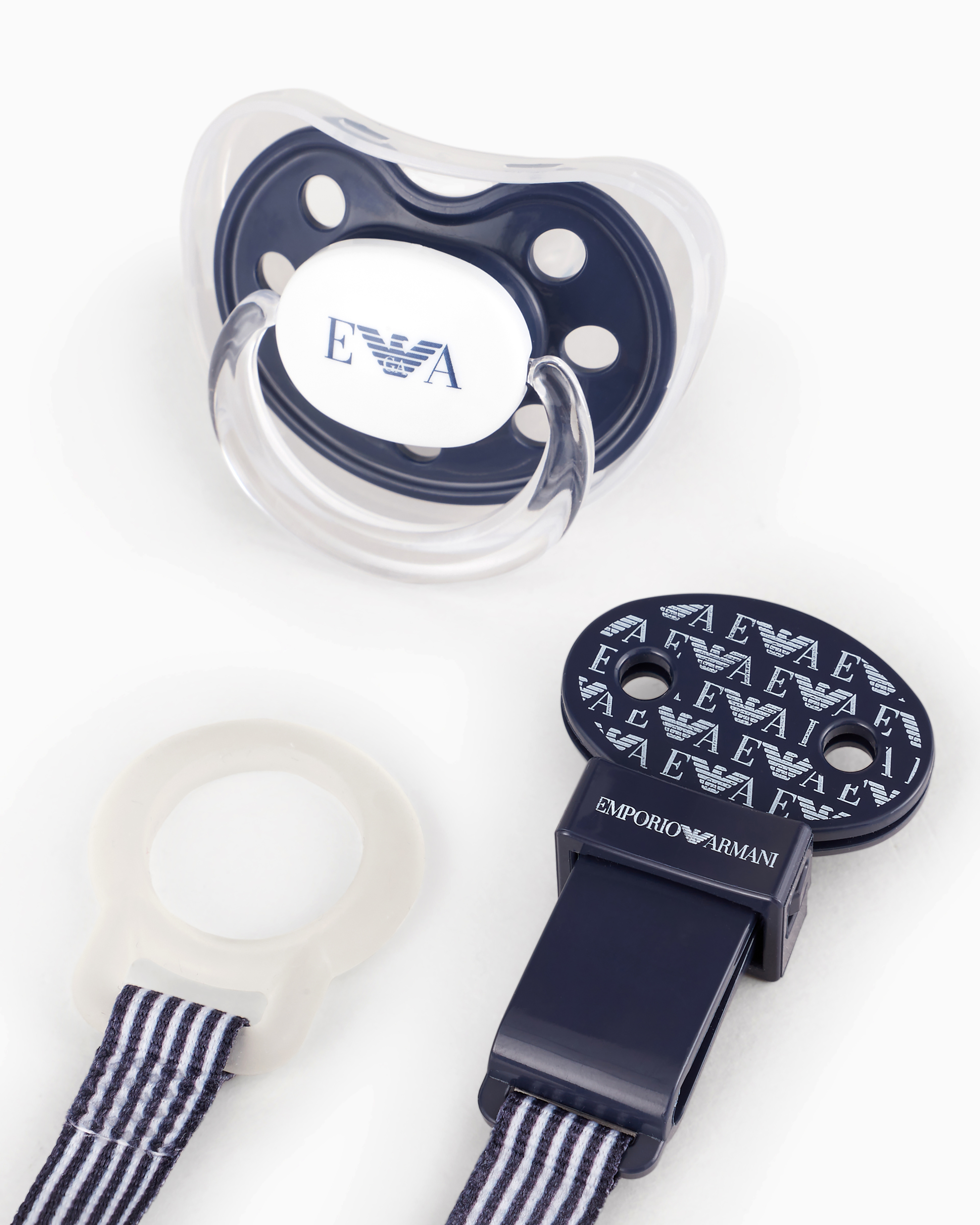 Emporio Armani - Infant-care set with two bottles, dummy and clip-on drawstring, Boy, Blue, Size: TU
