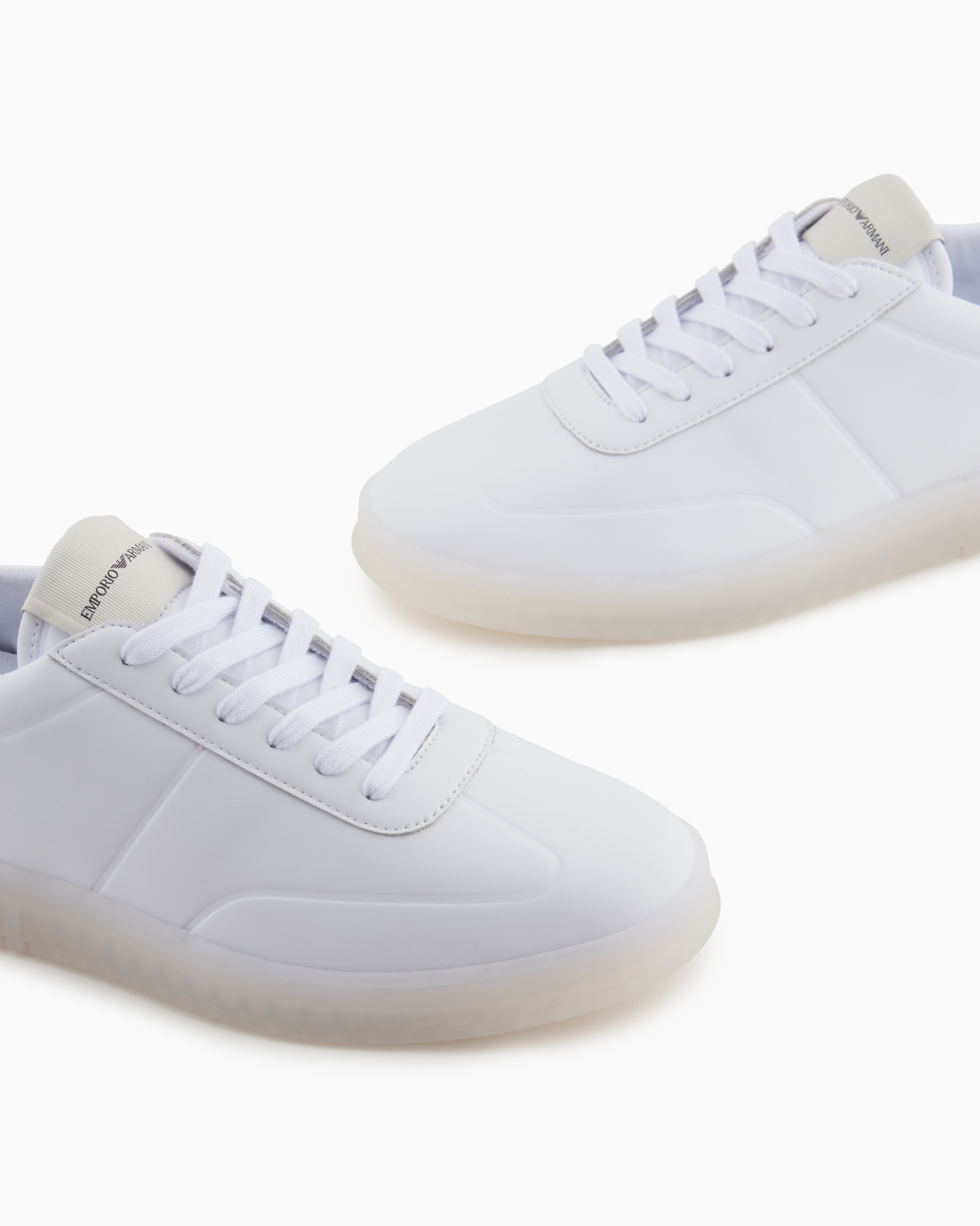 Emporio Armani - Leather sneakers with semi-transparent sole, Man, White, Size:
