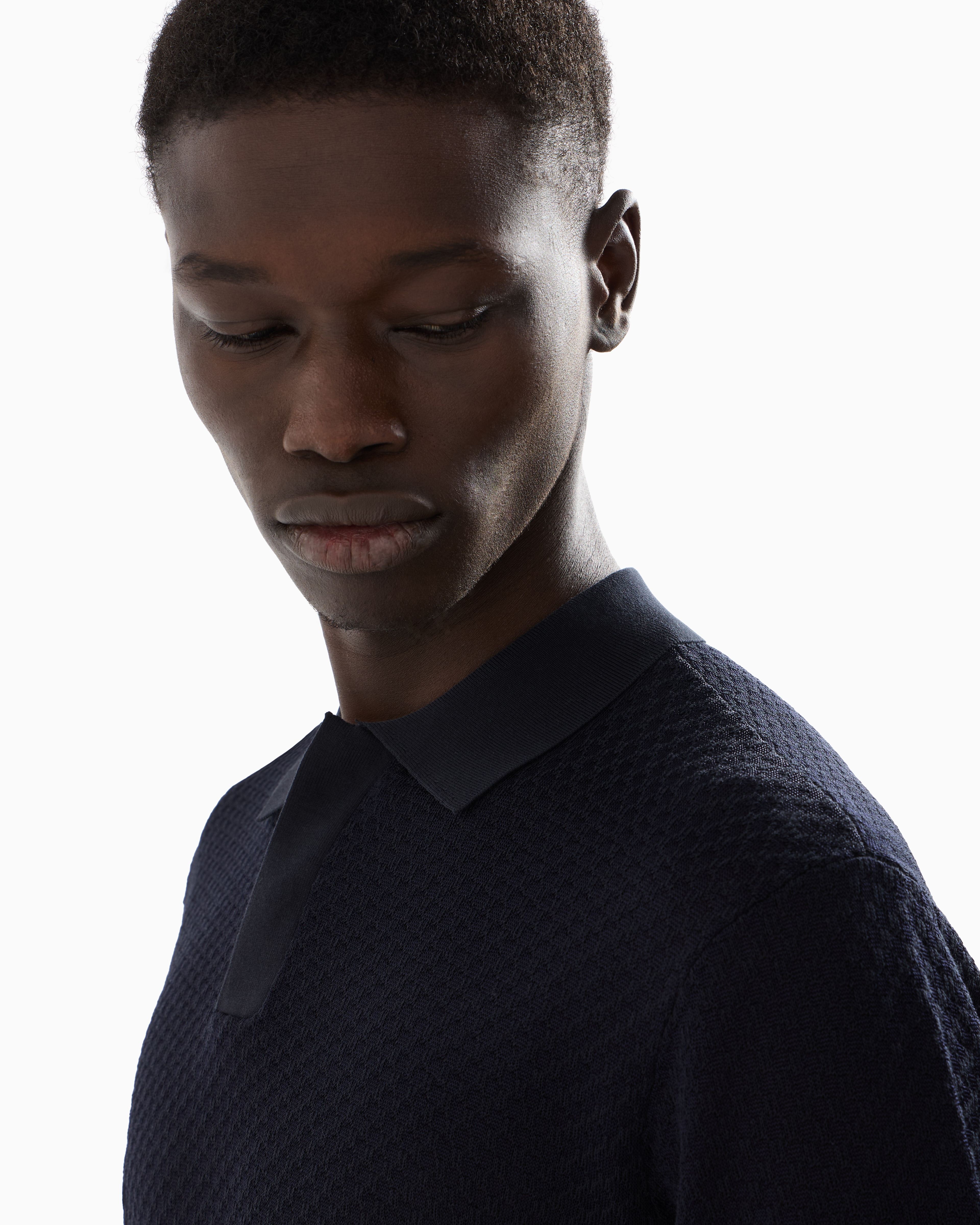 Emporio Armani - Micro-pattern jacquard knit Polo shirt, Man, Blue, Size: