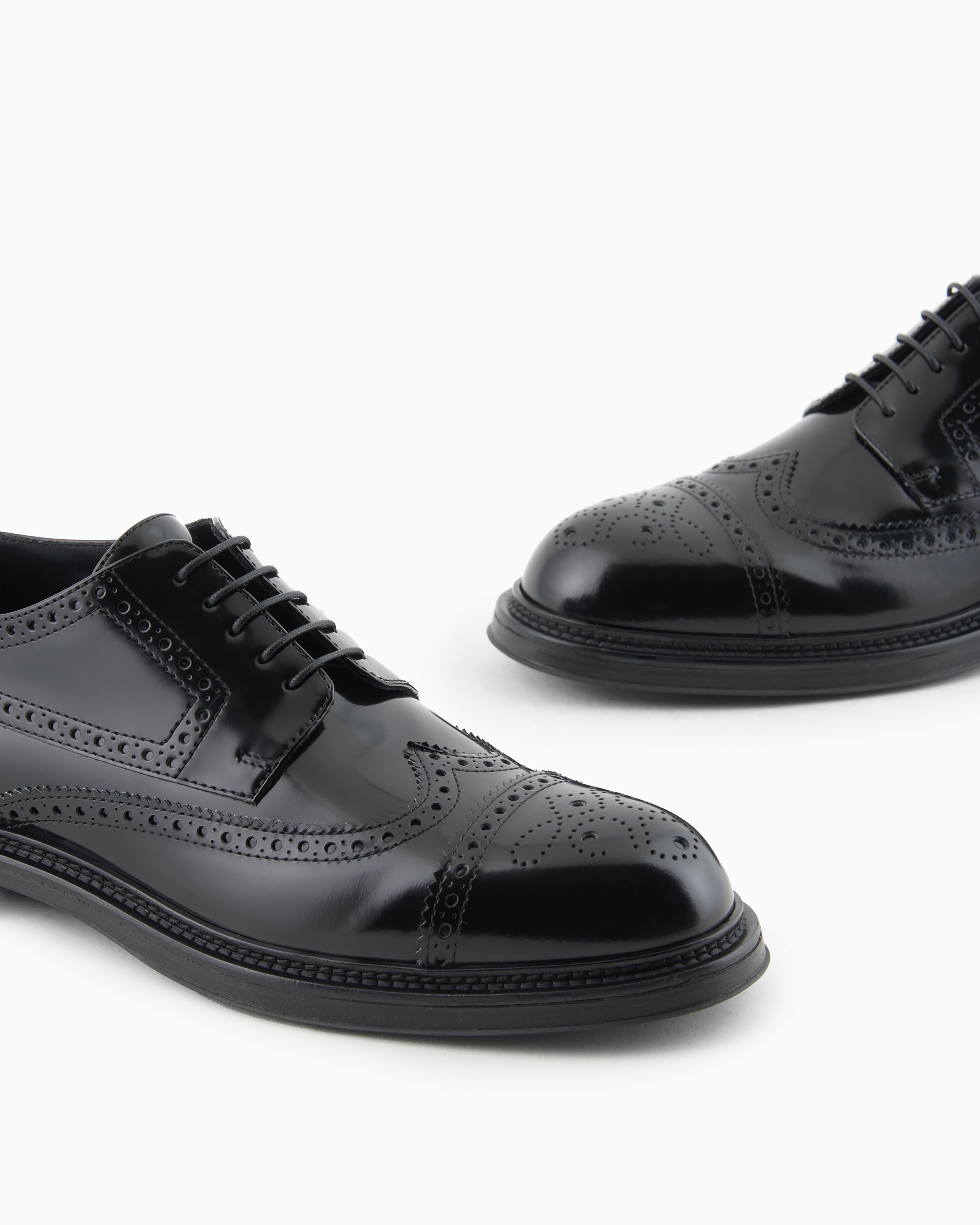 Brushed leather Derby shoes with wingtip perforations | Emporio Armani