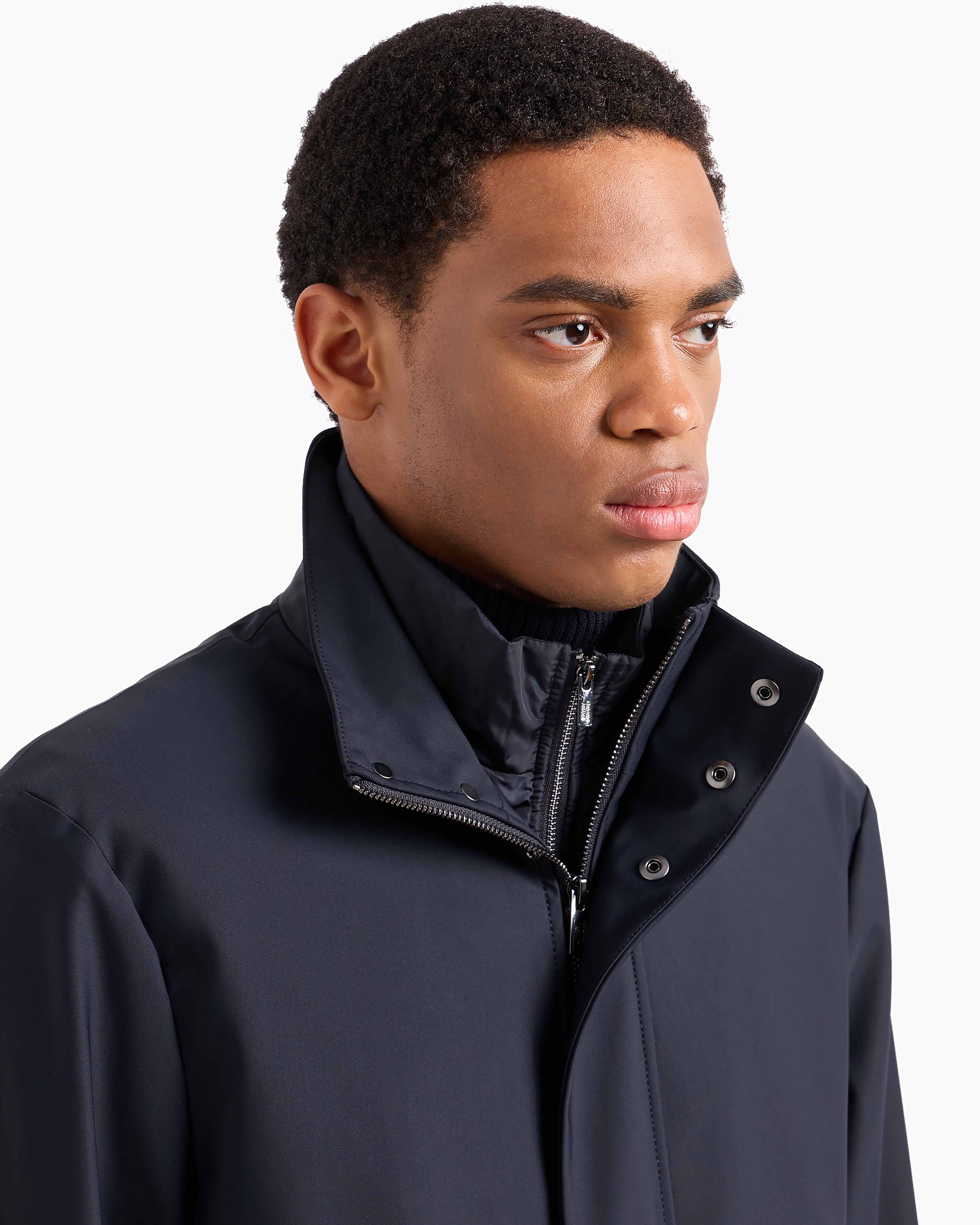 Emporio Armani - Nylon trench coat with removable gilet, Man, Navy_blue, Size:
