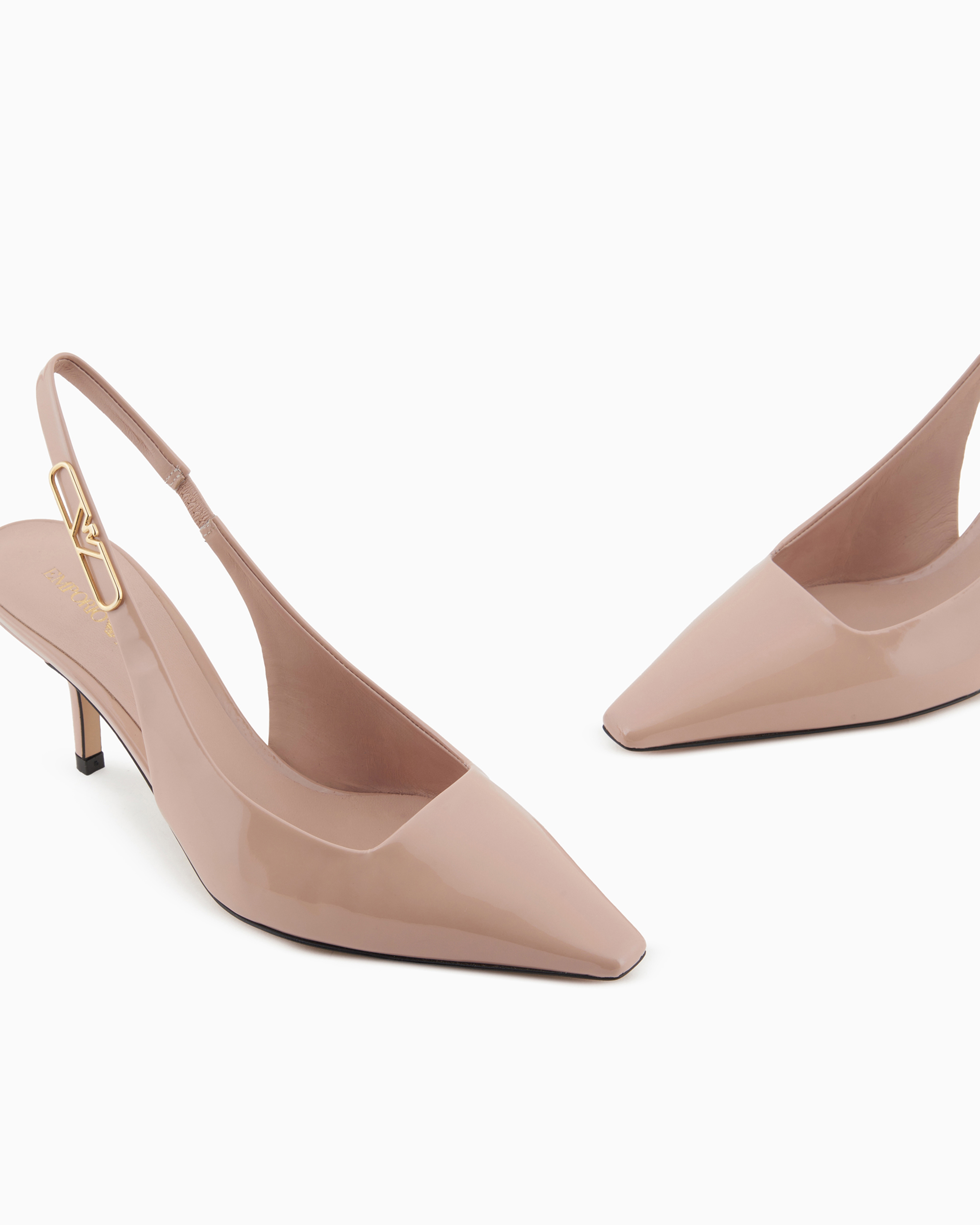Emporio Armani - Patent-leather slingback court shoes with eagle plate, Woman, Beige, Size: