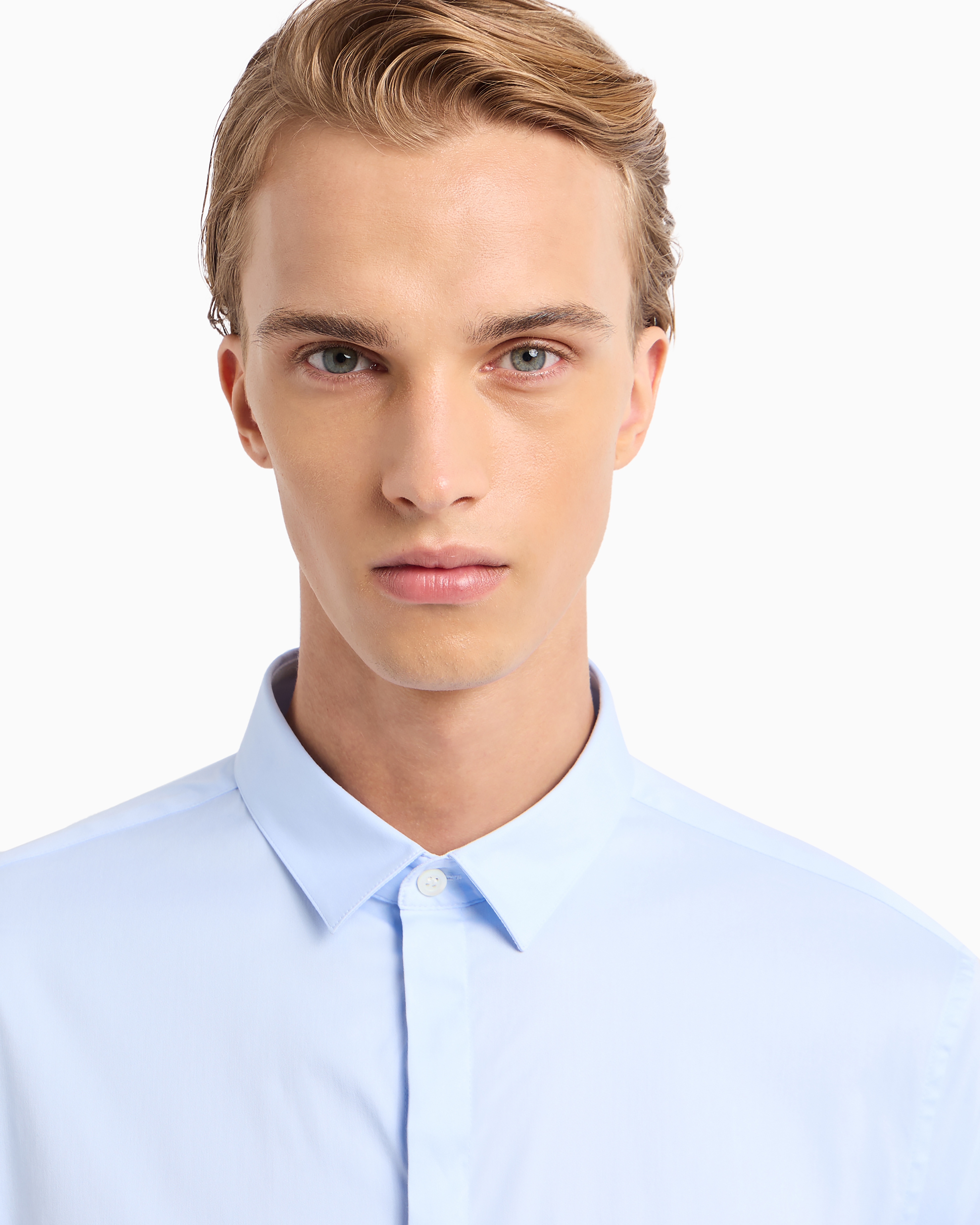 Emporio Armani - Lightweight comfortable satin slim-fit shirt, Man, Light Blue, Size: