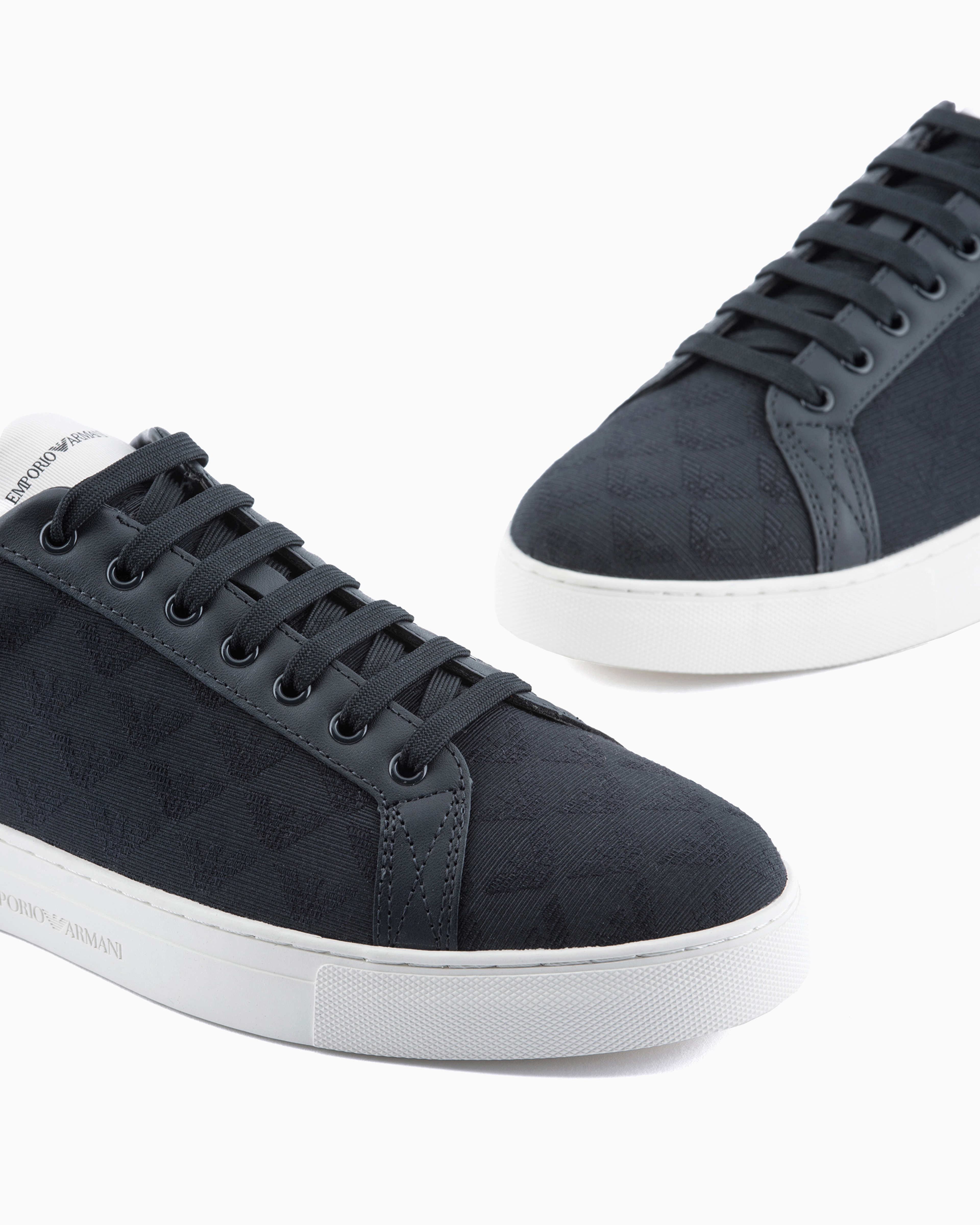 Emporio Armani - Nylon sneakers with jacquard all-over eagle, Man, Navy Blue, Size: