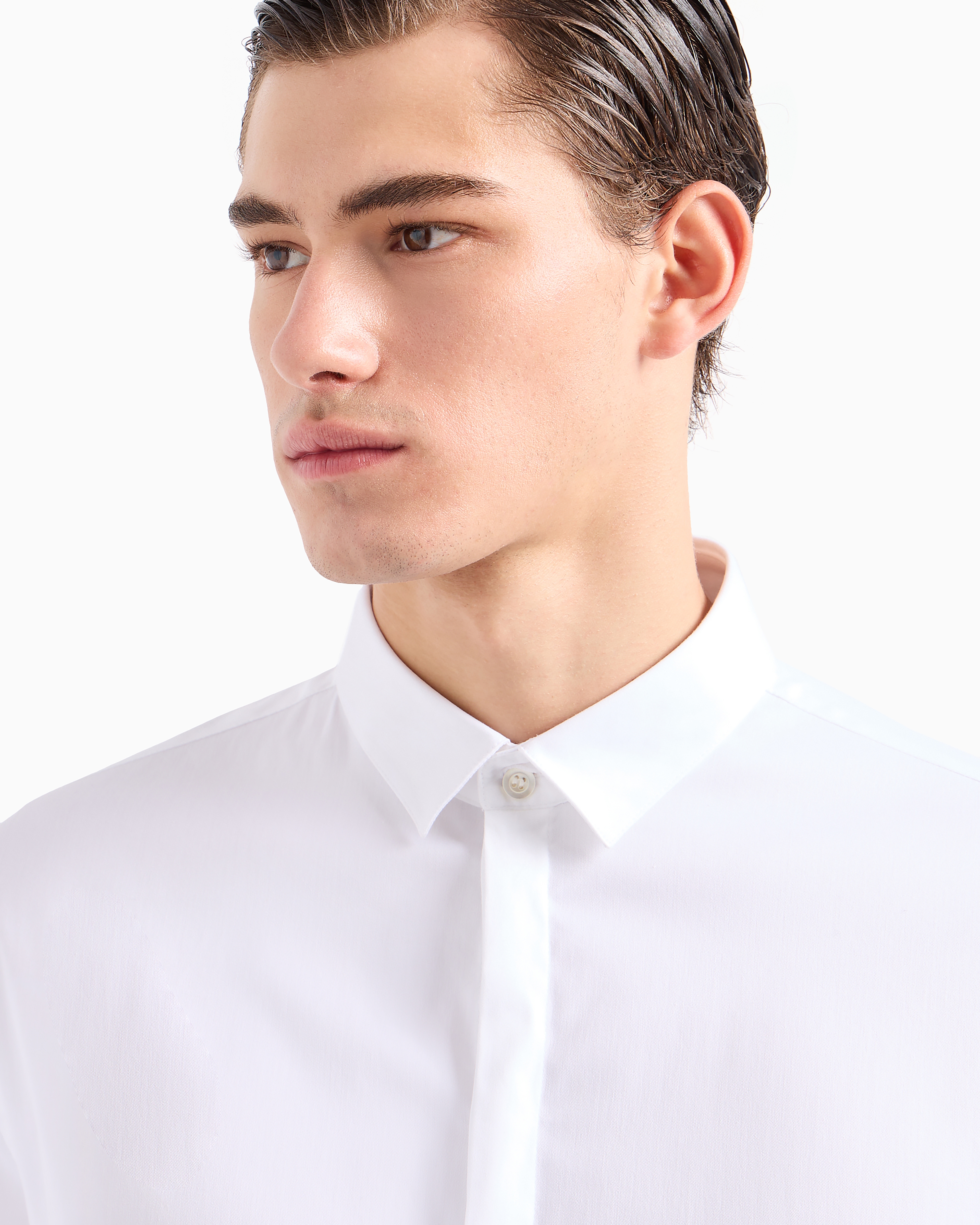Emporio Armani - Lightweight comfortable satin slim-fit shirt, Man, White, Size: