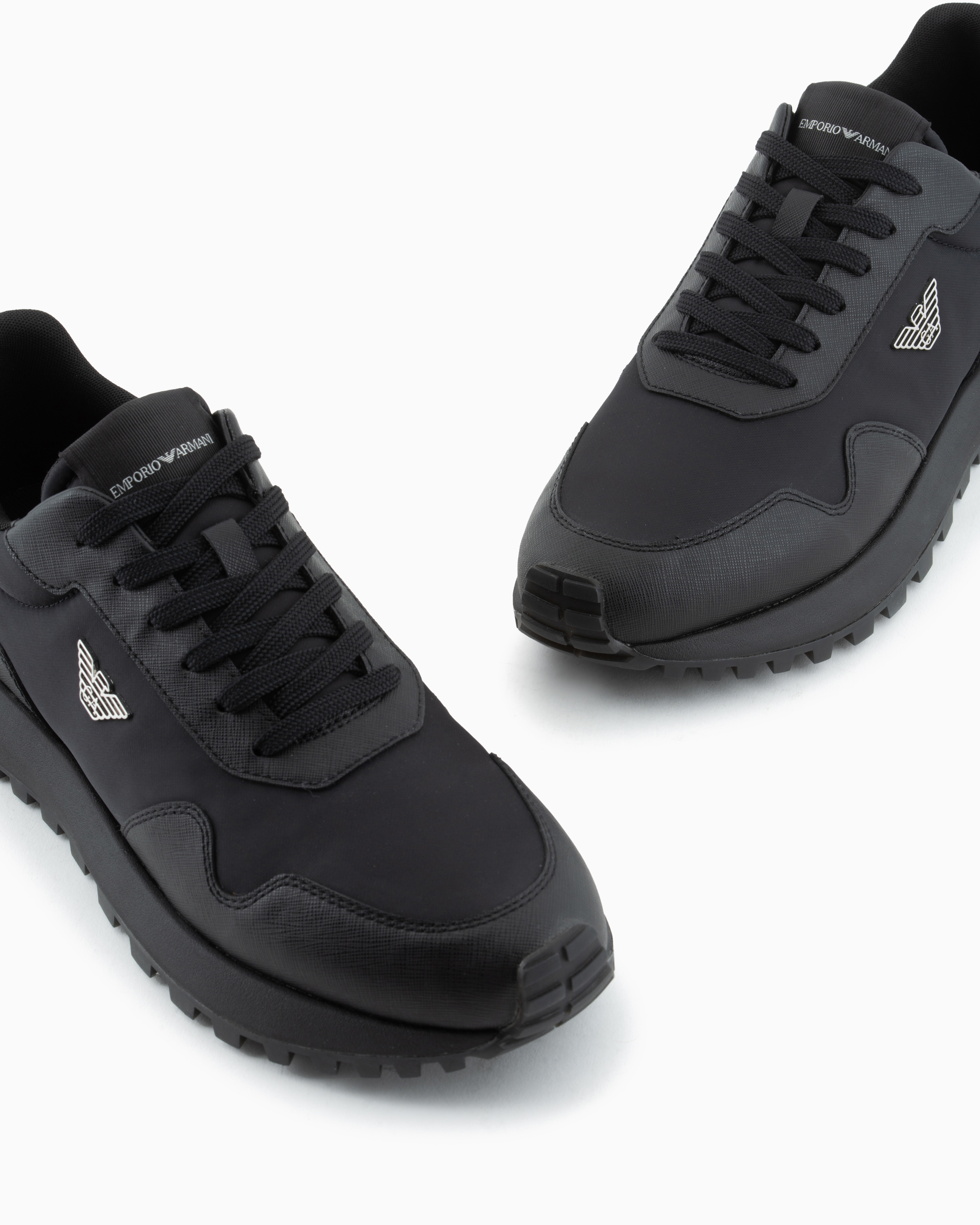 Emporio Armani - ASV recycled nylon sneakers with regenerated Saffiano details, Man, Black, Size:
