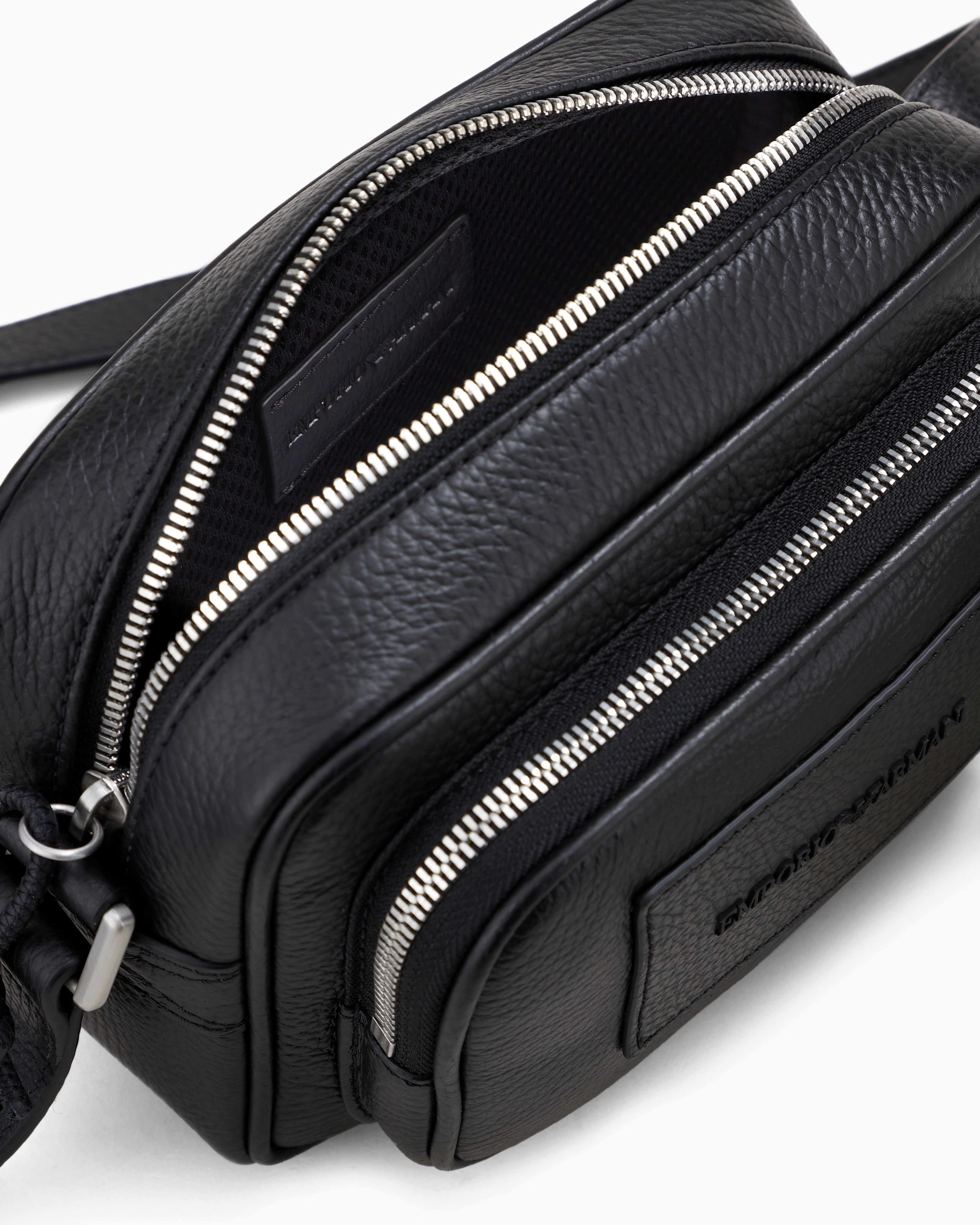 Emporio Armani - Tumbled-leather camera case with shoulder strap, Man, Black, Size: TU