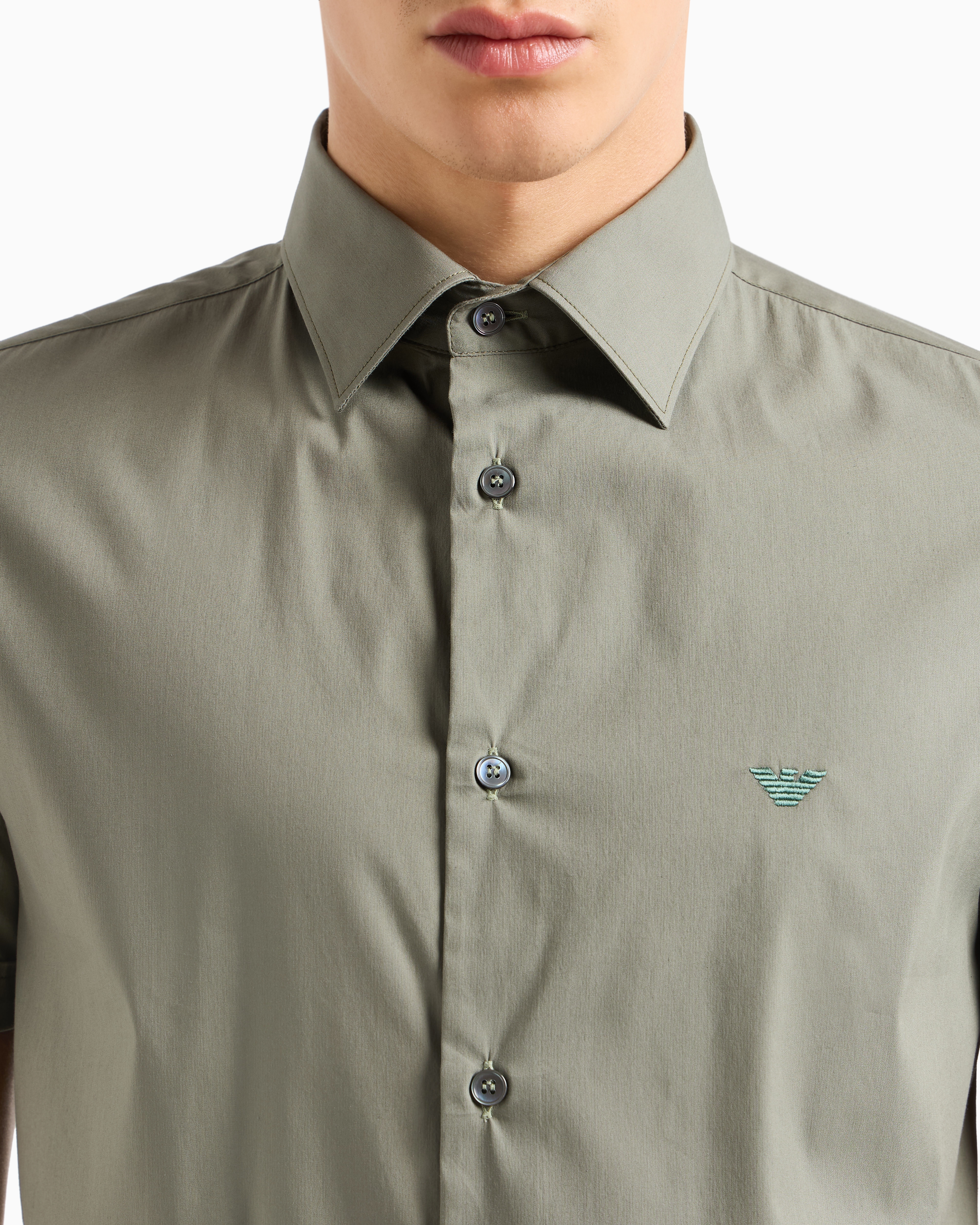 Emporio Armani - Short-sleeved, stretch nylon-blend shirt, Man, Green, Size: