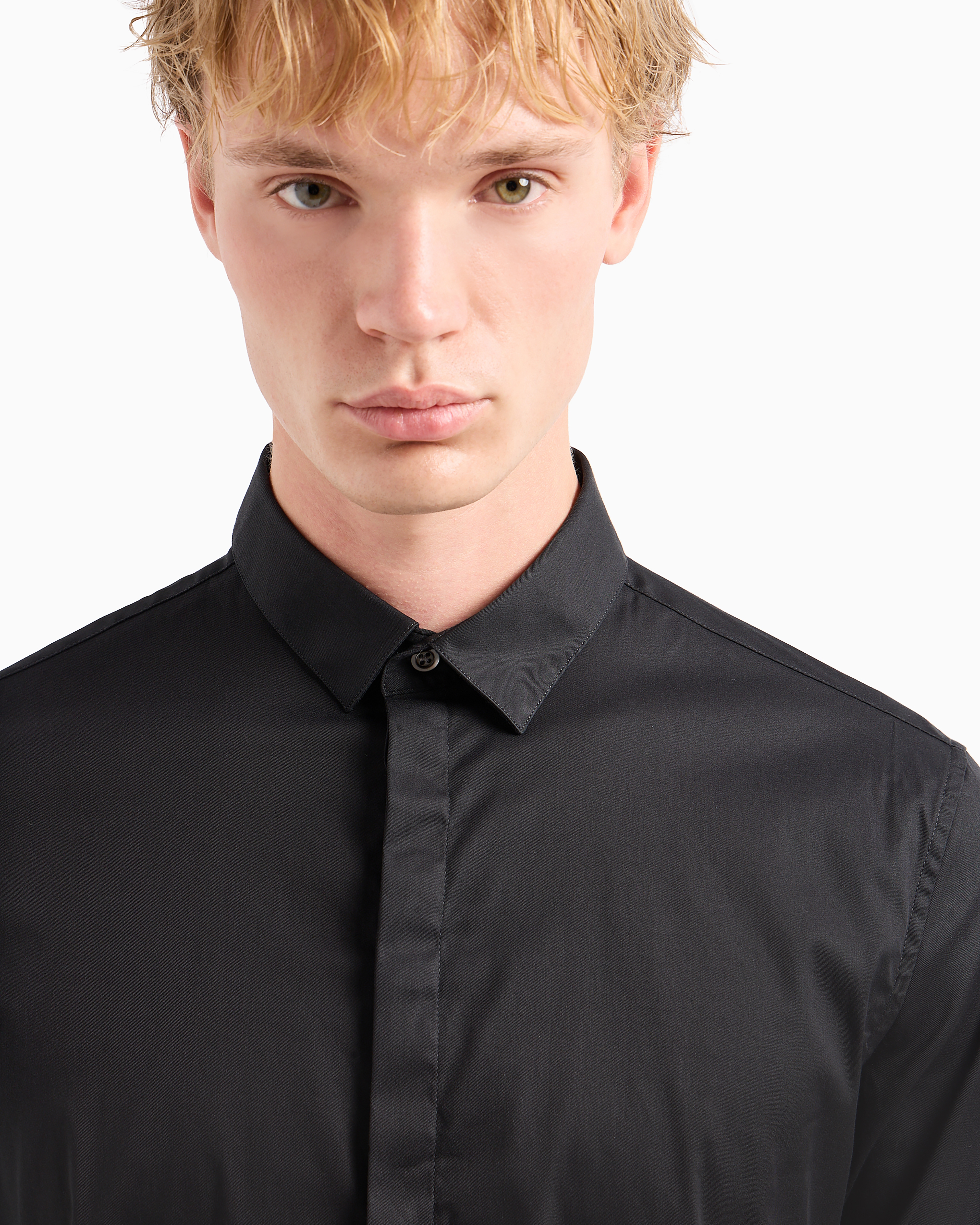 Emporio Armani - Lightweight comfortable satin slim-fit shirt, Man, Black, Size: