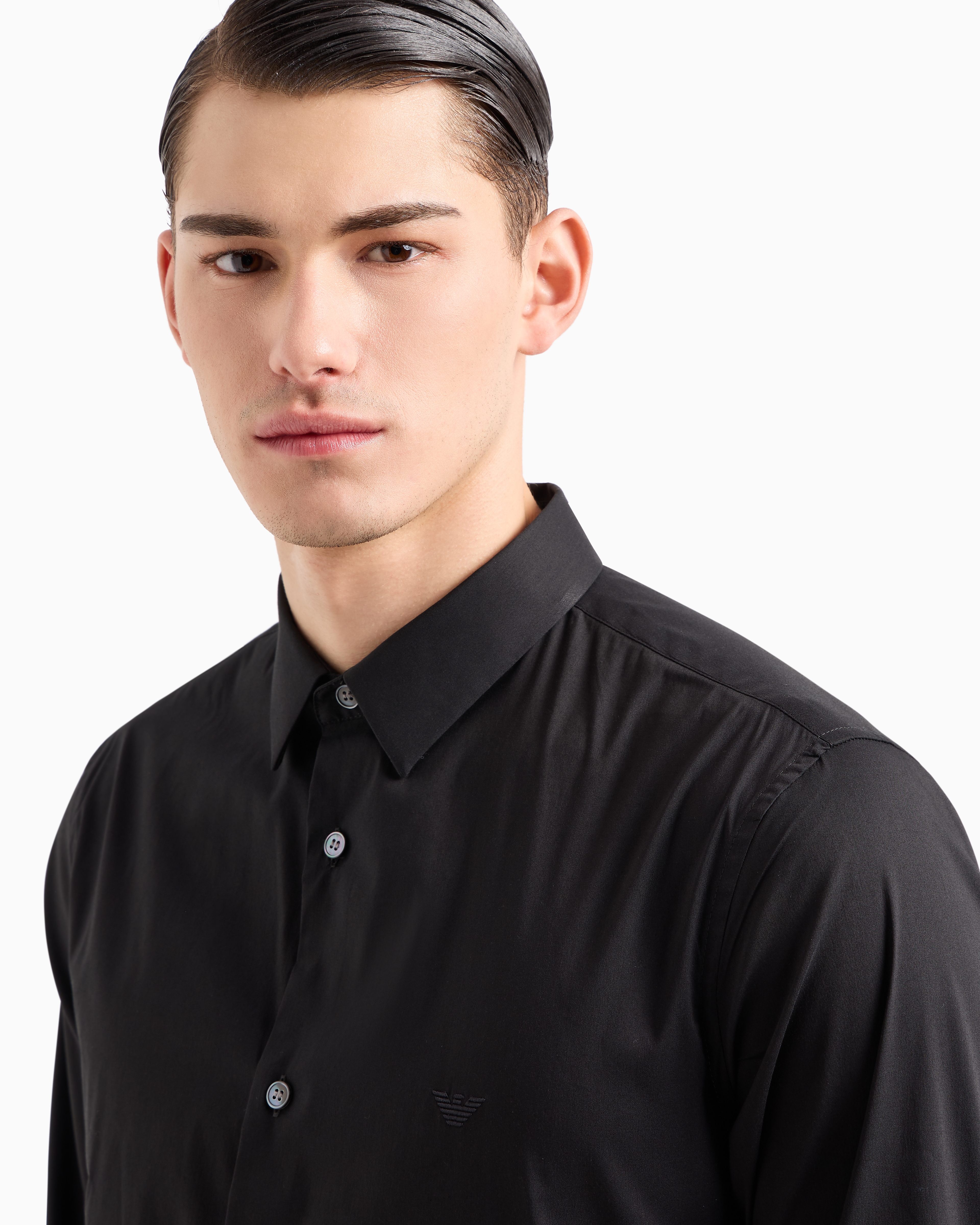 Emporio Armani - Stretch nylon-blend shirt, Man, Black, Size: