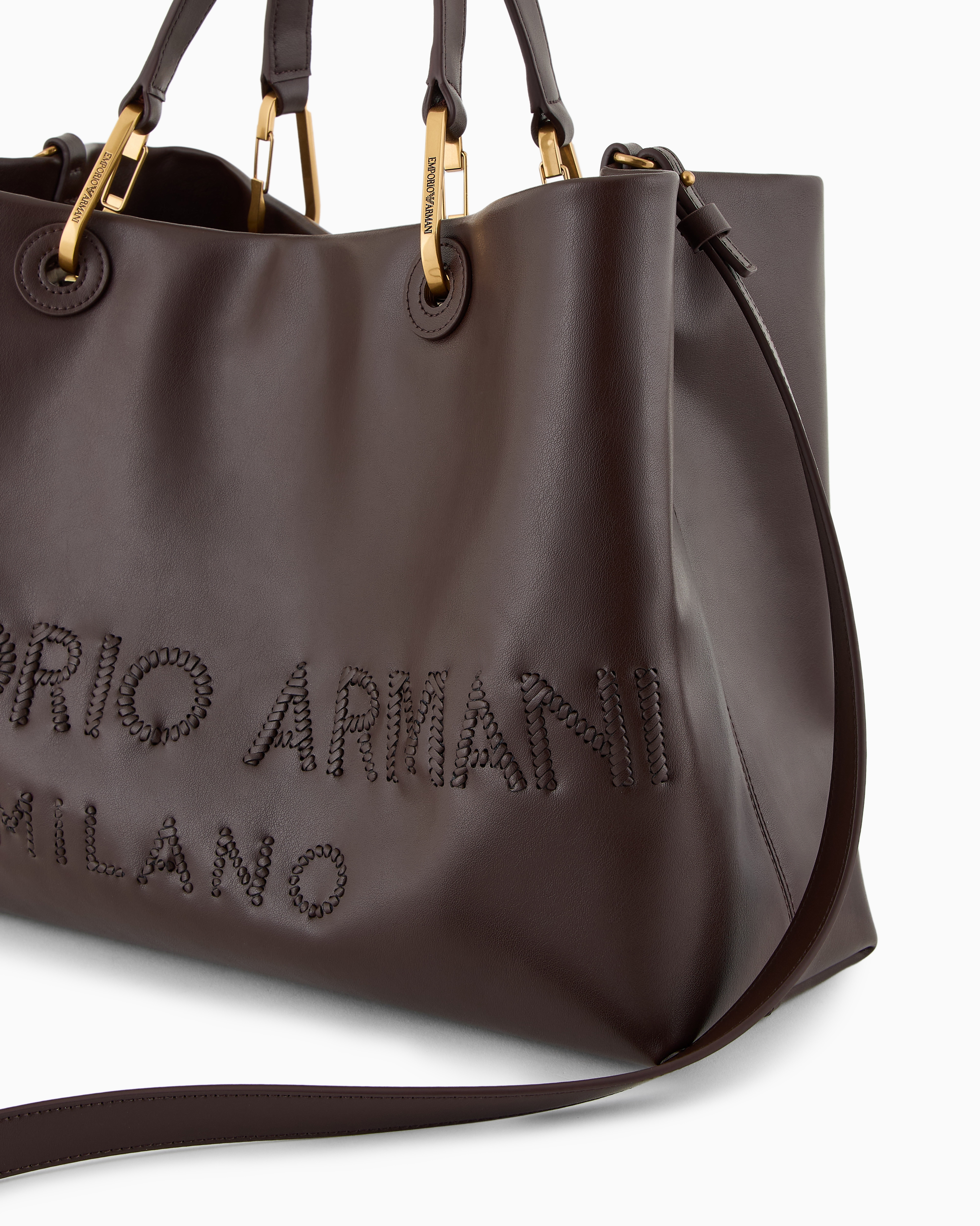 Emporio Armani - MyEA shopper bag in interwoven logo leather, Woman, Brown, Size: TU