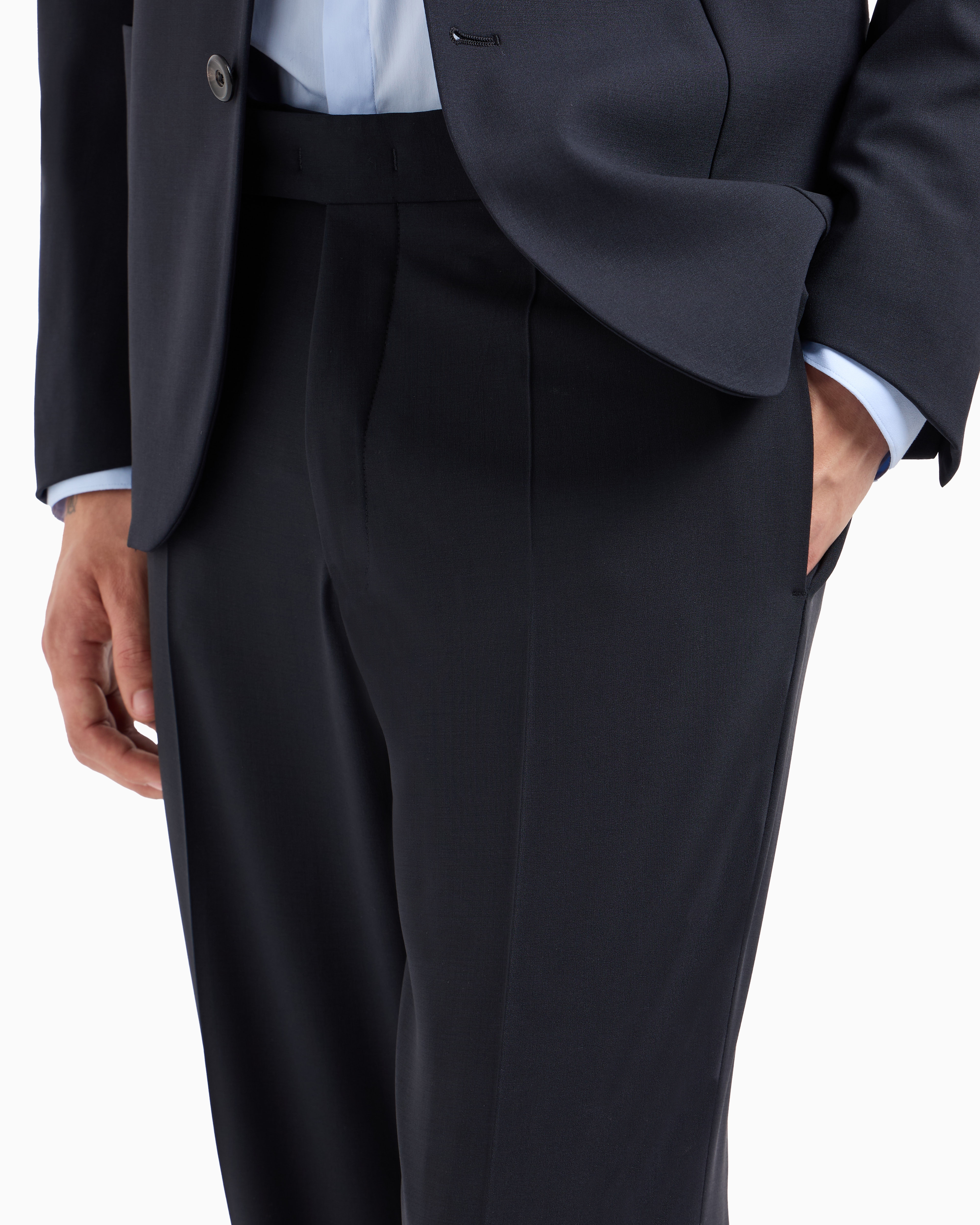 Emporio Armani - Single-breasted suit virgin-wool two-way stretch canvas, Man, Navy Blue, Size: