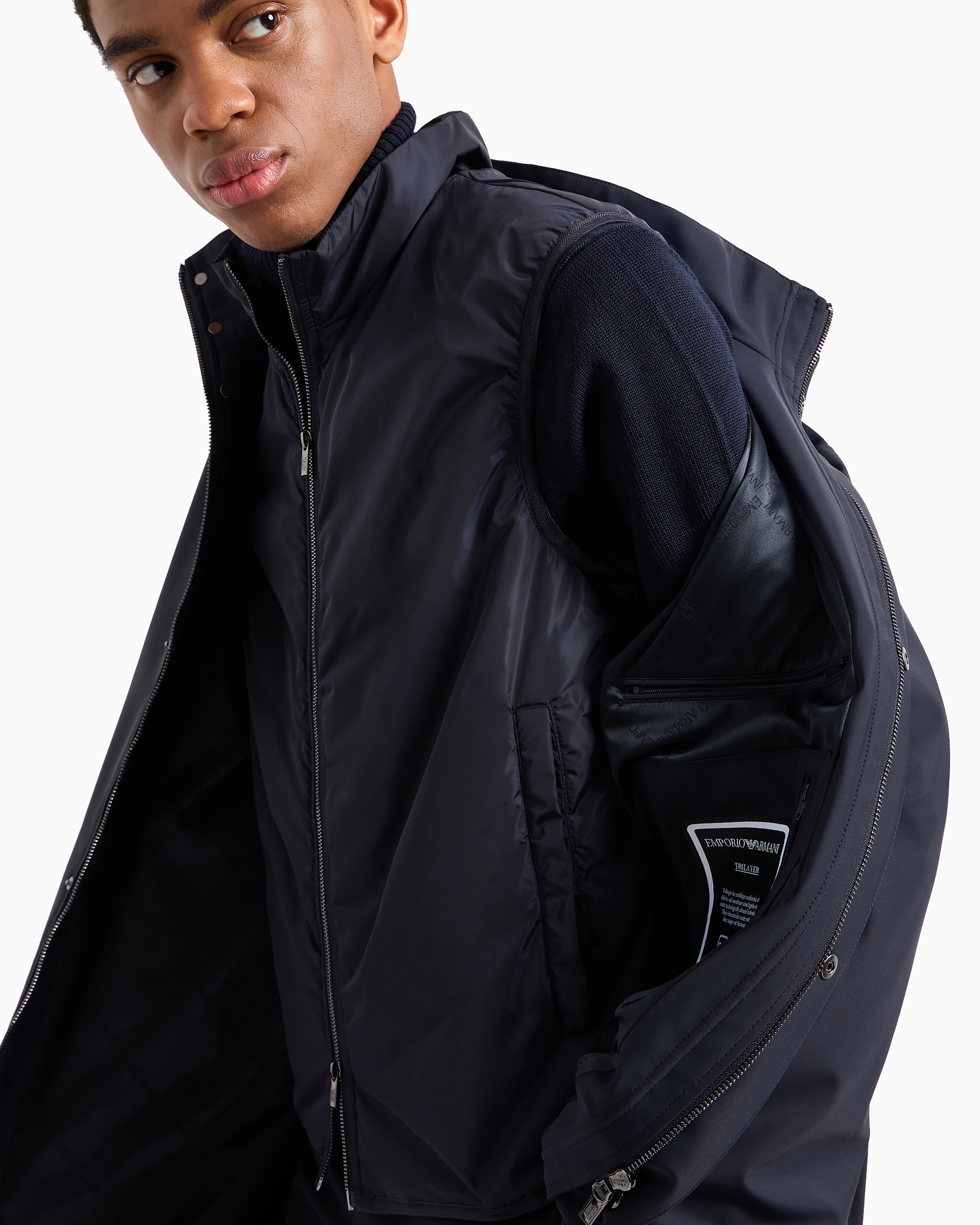 Emporio Armani - Nylon trench coat with removable gilet, Man, Navy_blue, Size: