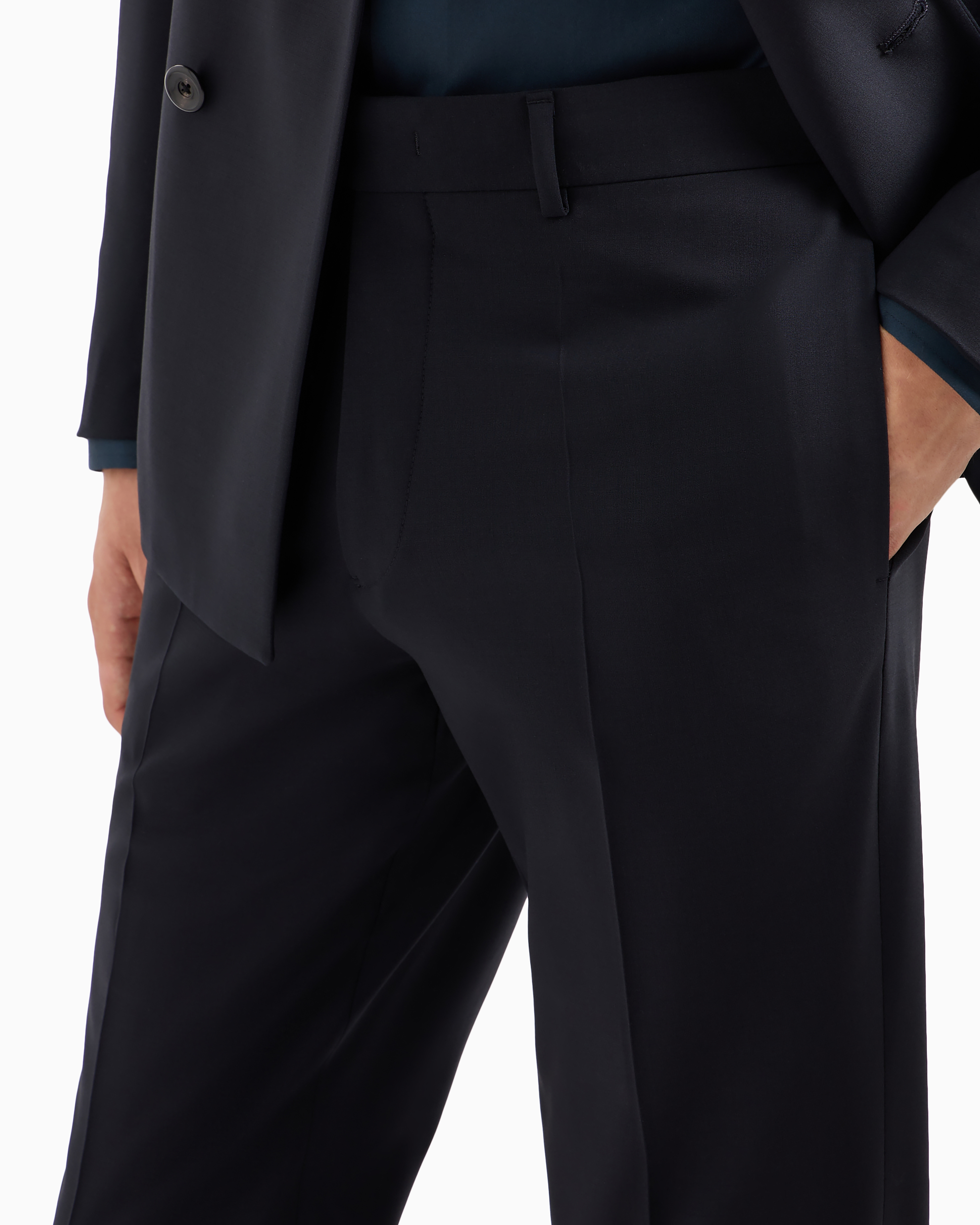 Emporio Armani - Double-breasted virgin-wool two-way stretch canvas suit, Man, Navy Blue, Size: