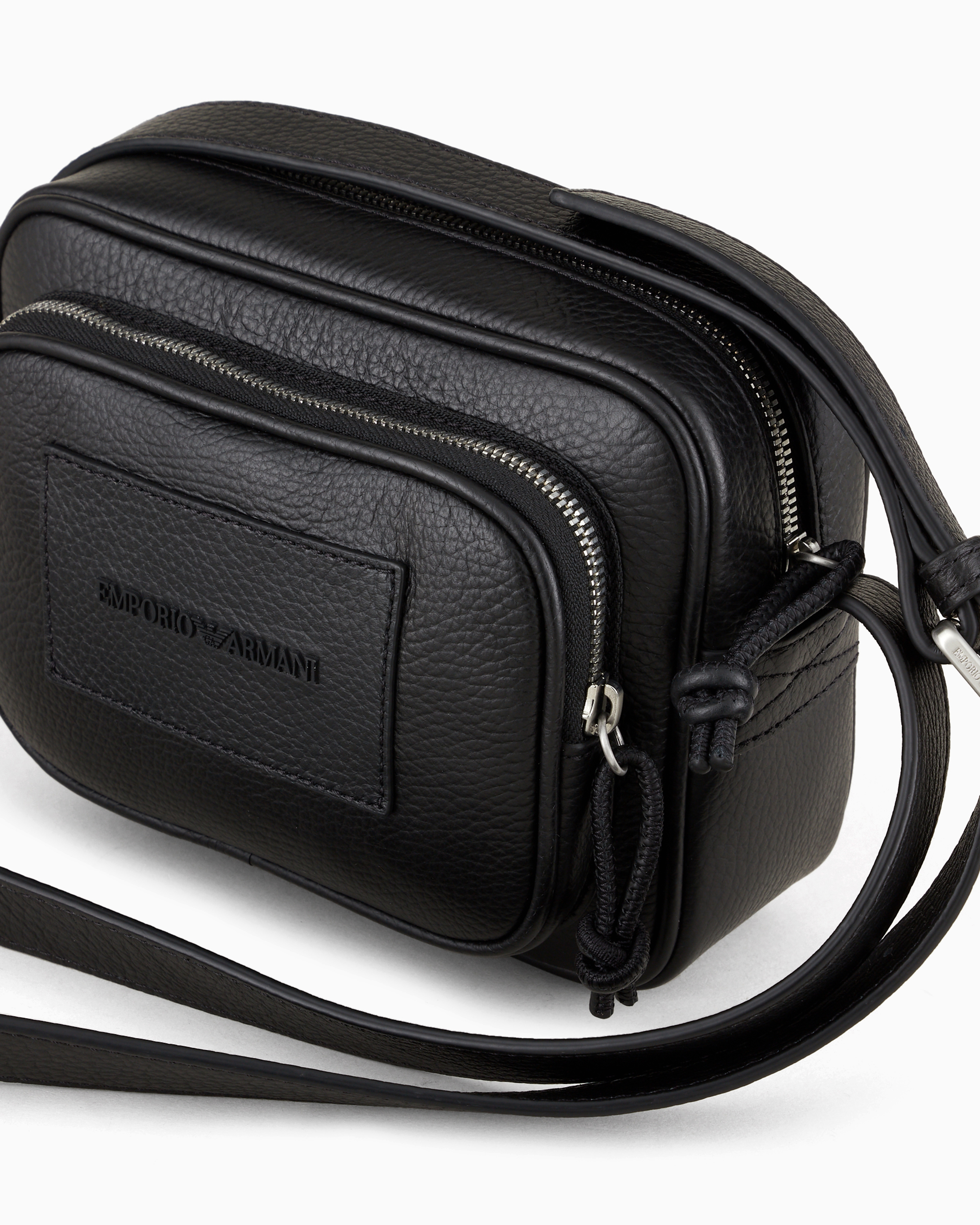 Tumbled-leather camera case with shoulder strap | Emporio Armani