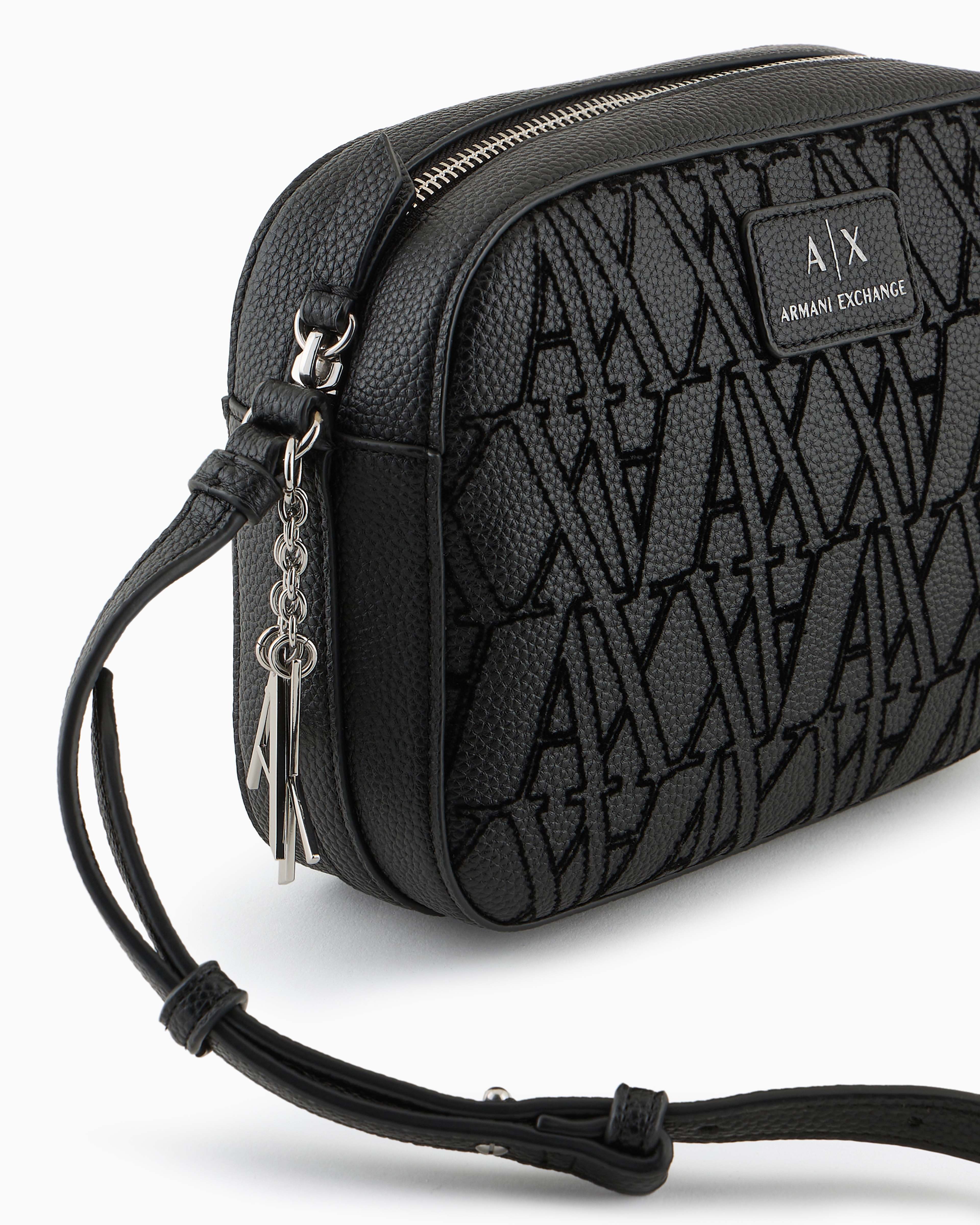 Armani Exchange - Crossbody bag with flocked monogram, Woman, Black, Size: TU