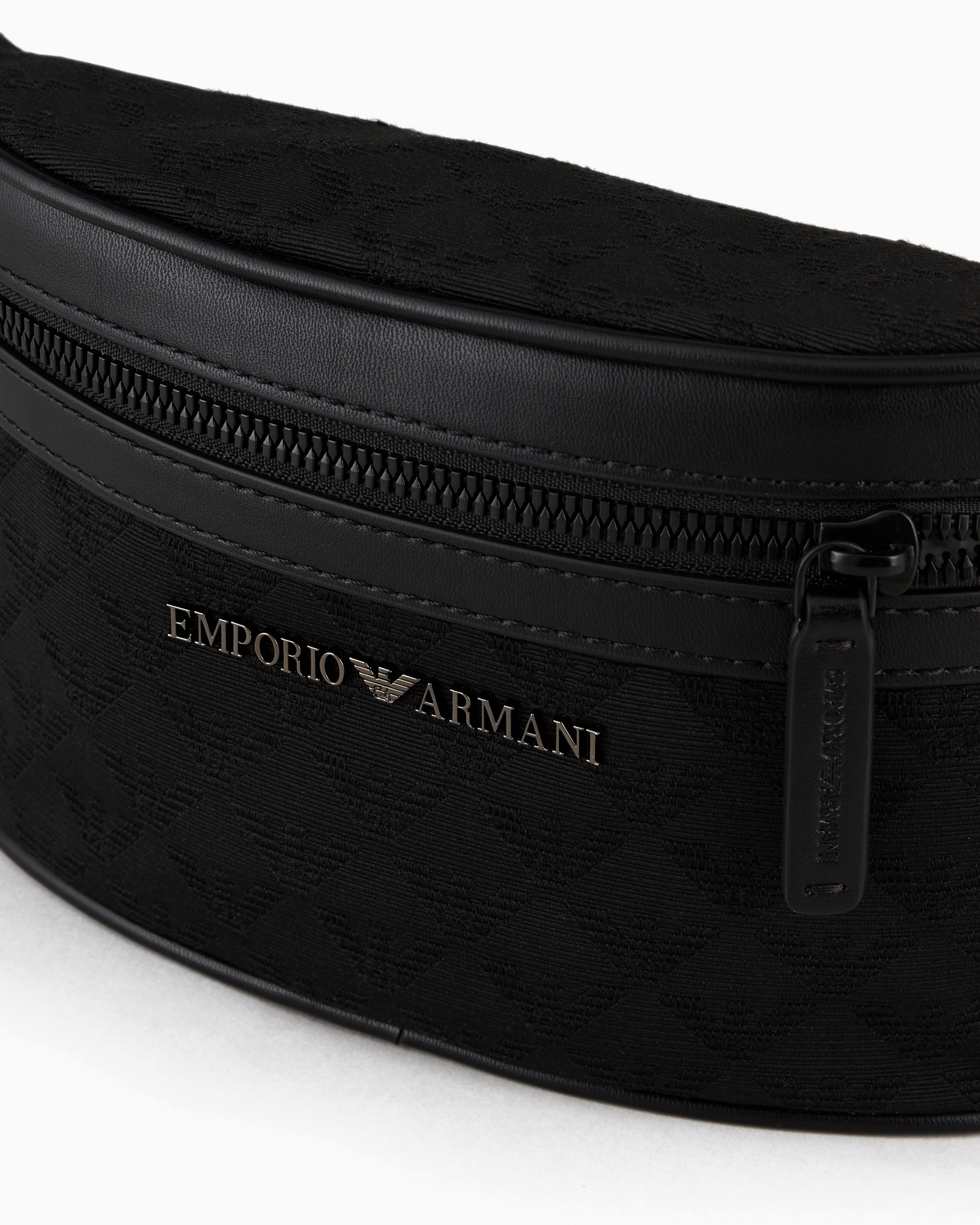 Emporio Armani - Nylon belt bag with all-over jacquard eagle, Man, Black, Size: TU