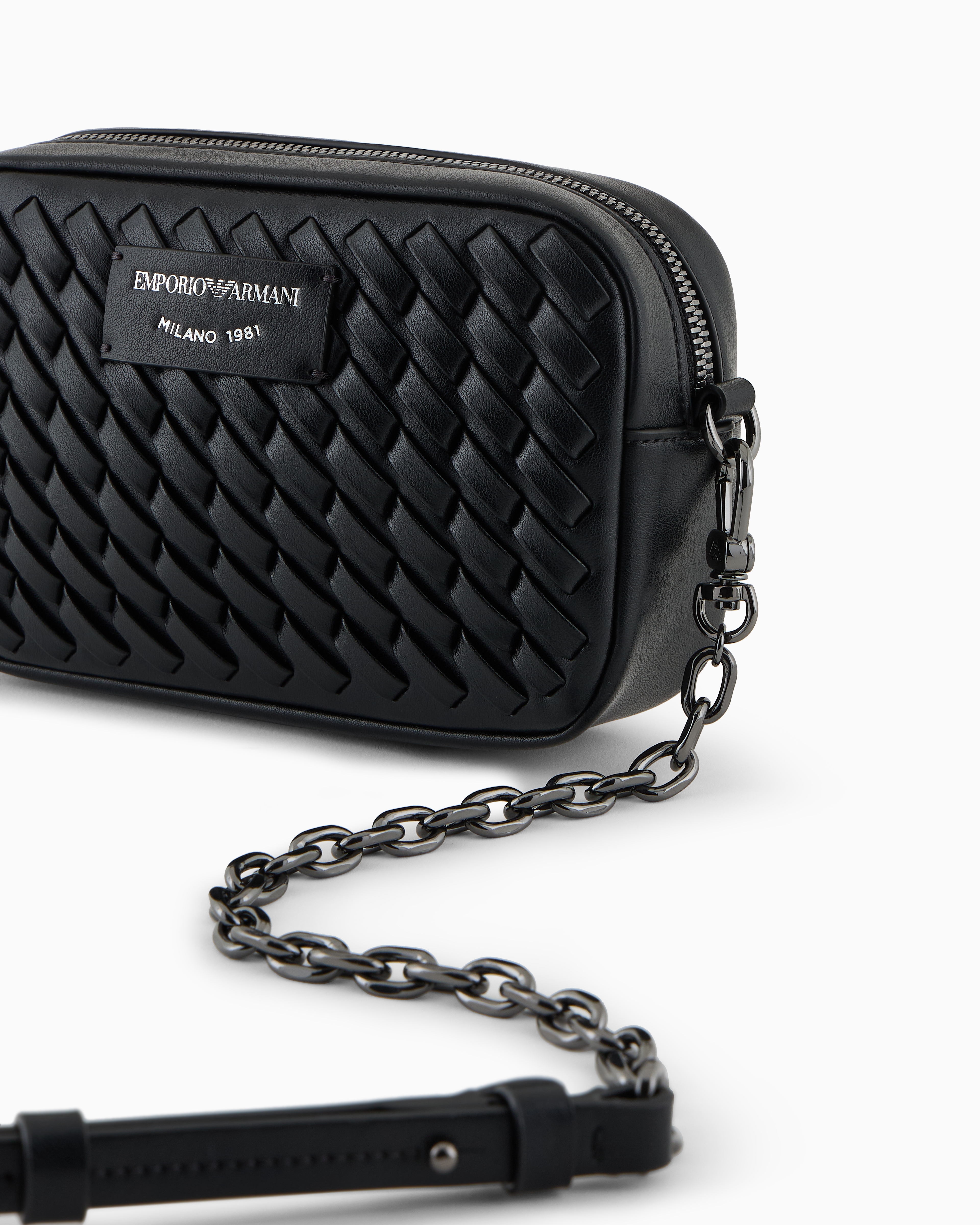 カメラケース 編み込みレザー チェーンショルダーストラップ