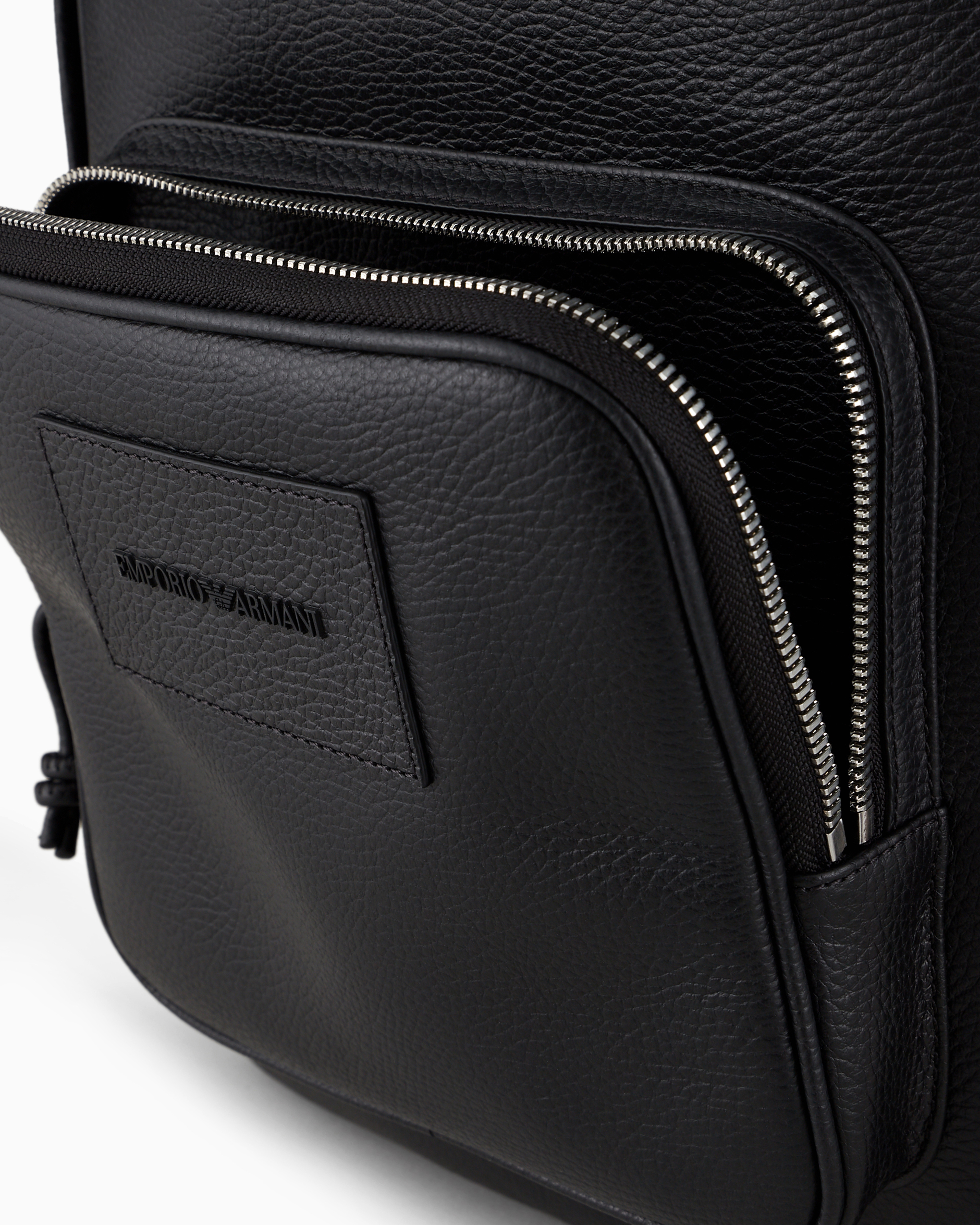 Emporio Armani - Rounded backpack in tumbled leather, Man, Black, Size: TU
