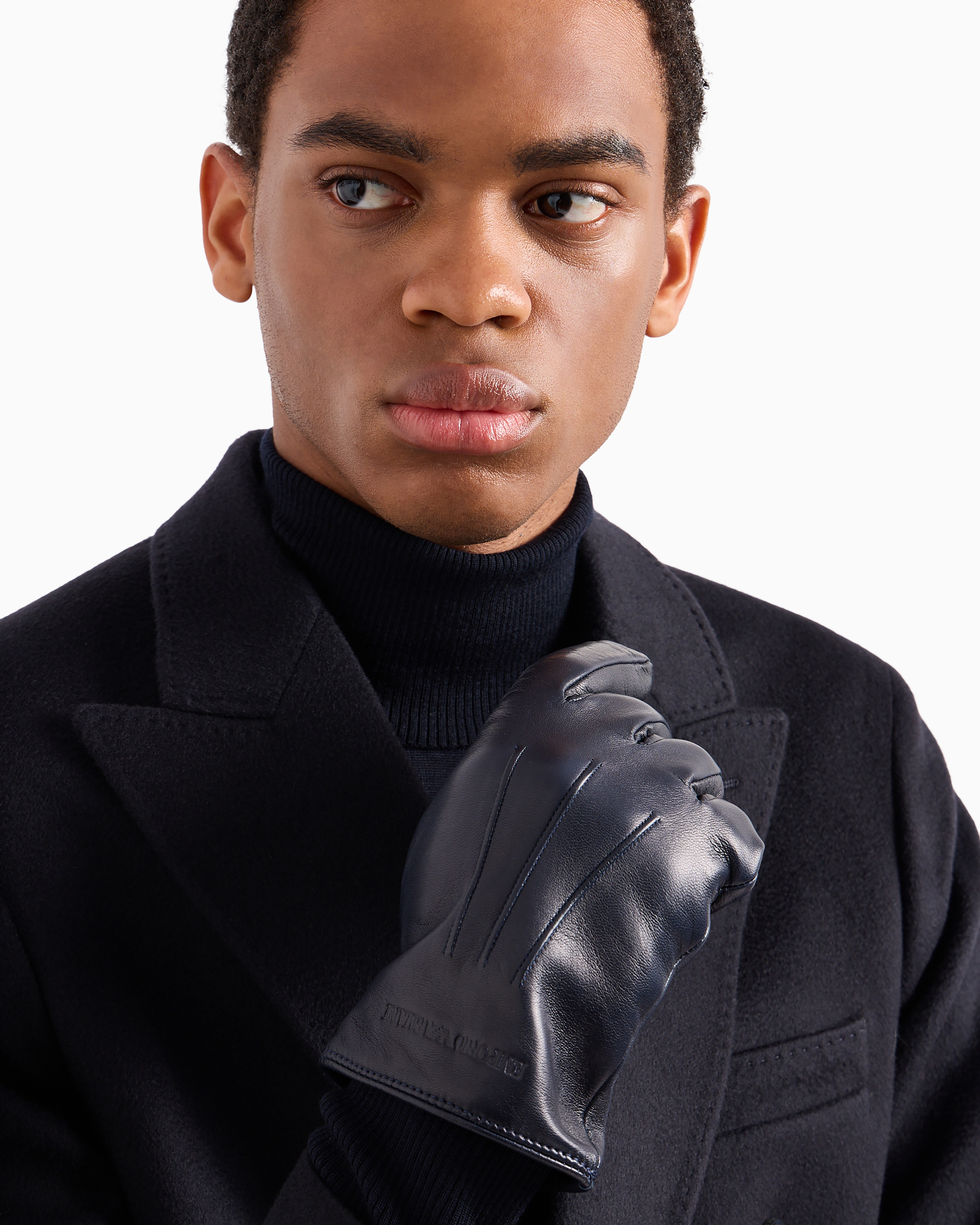 Emporio Armani - Lambskin nappa leather gloves with baguette detail, Man, Blue, Size: