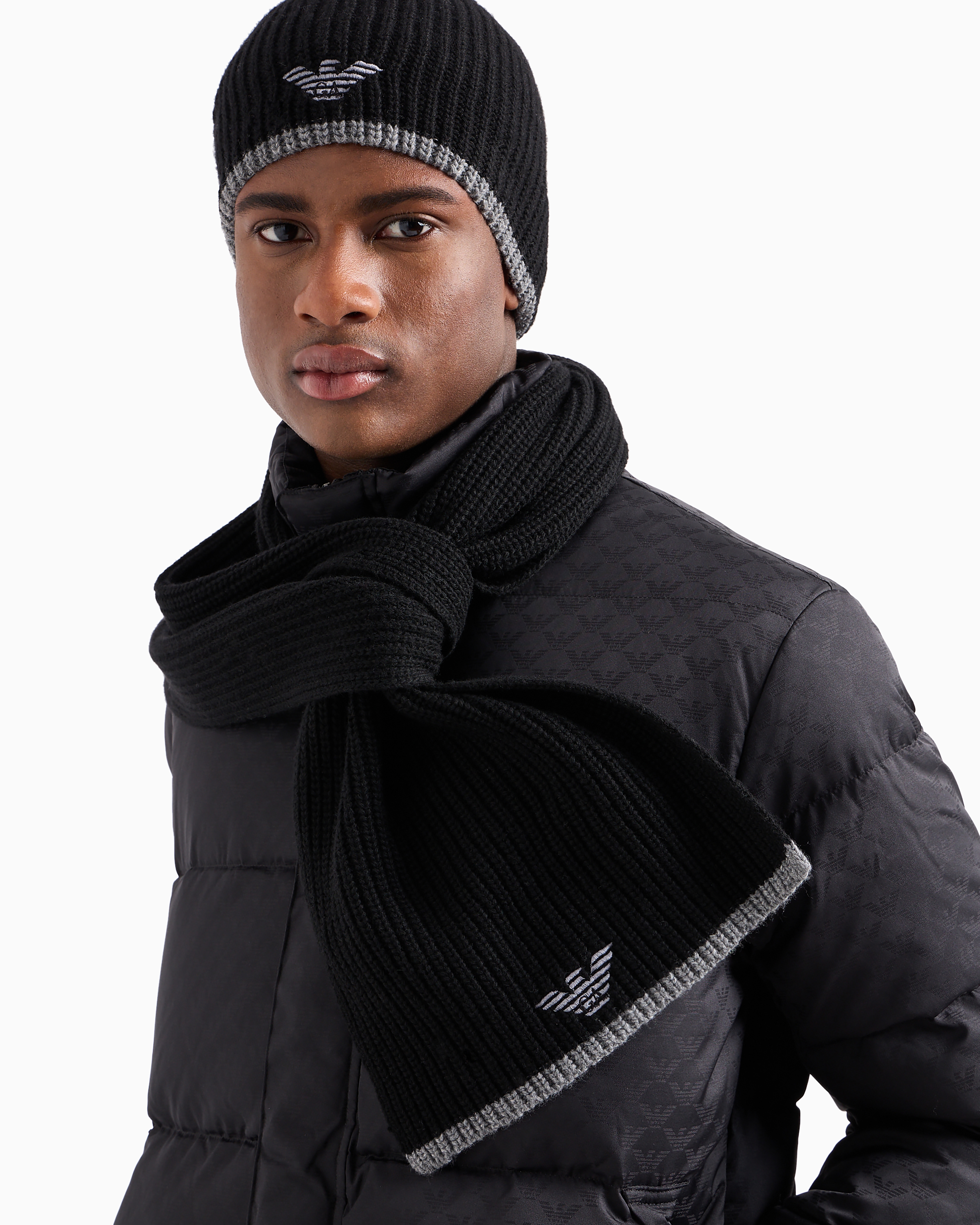 Hat and scarf set with embroidered eagle Emporio Armani