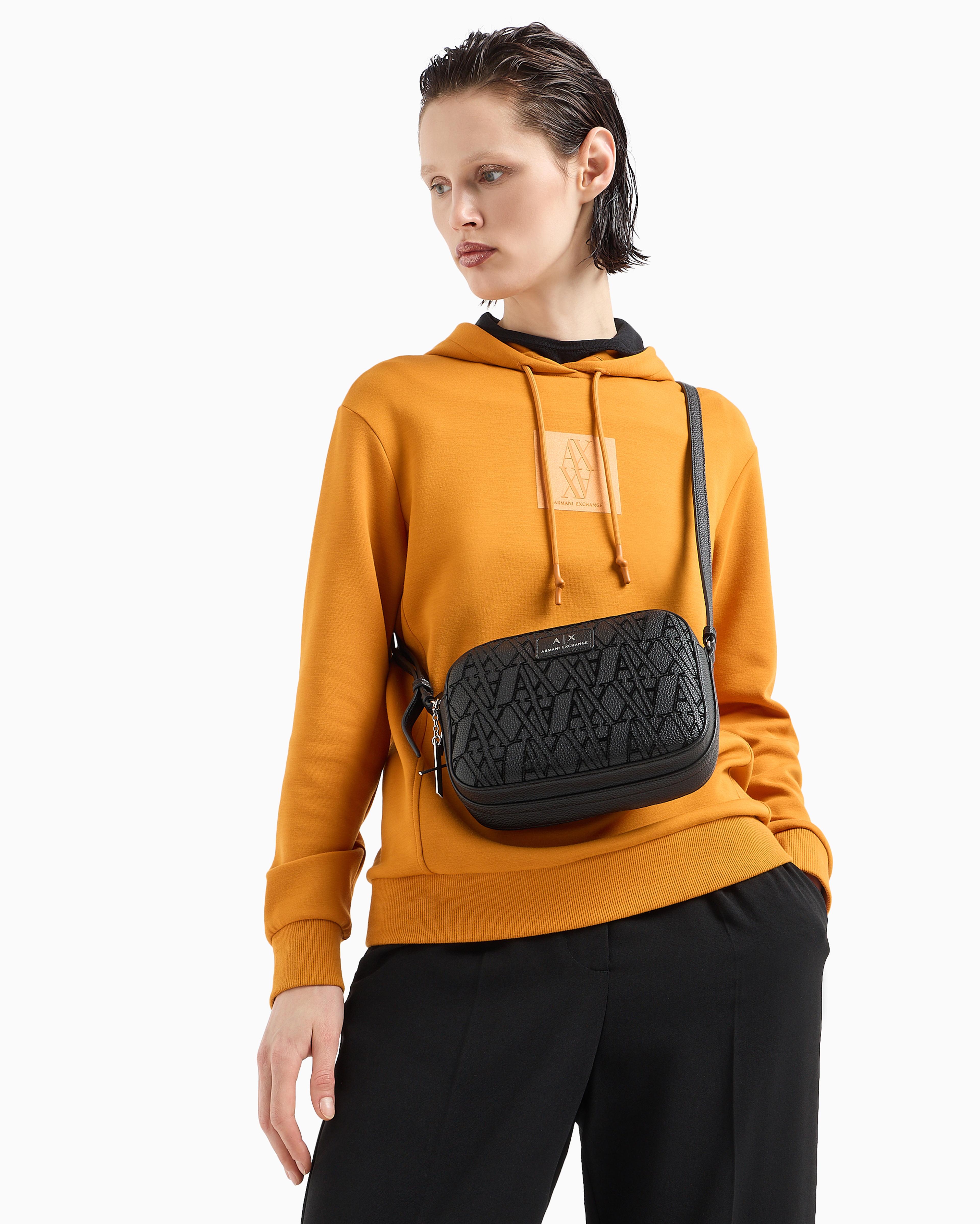 Armani Exchange - Crossbody bag with flocked monogram, Woman, Black, Size: TU